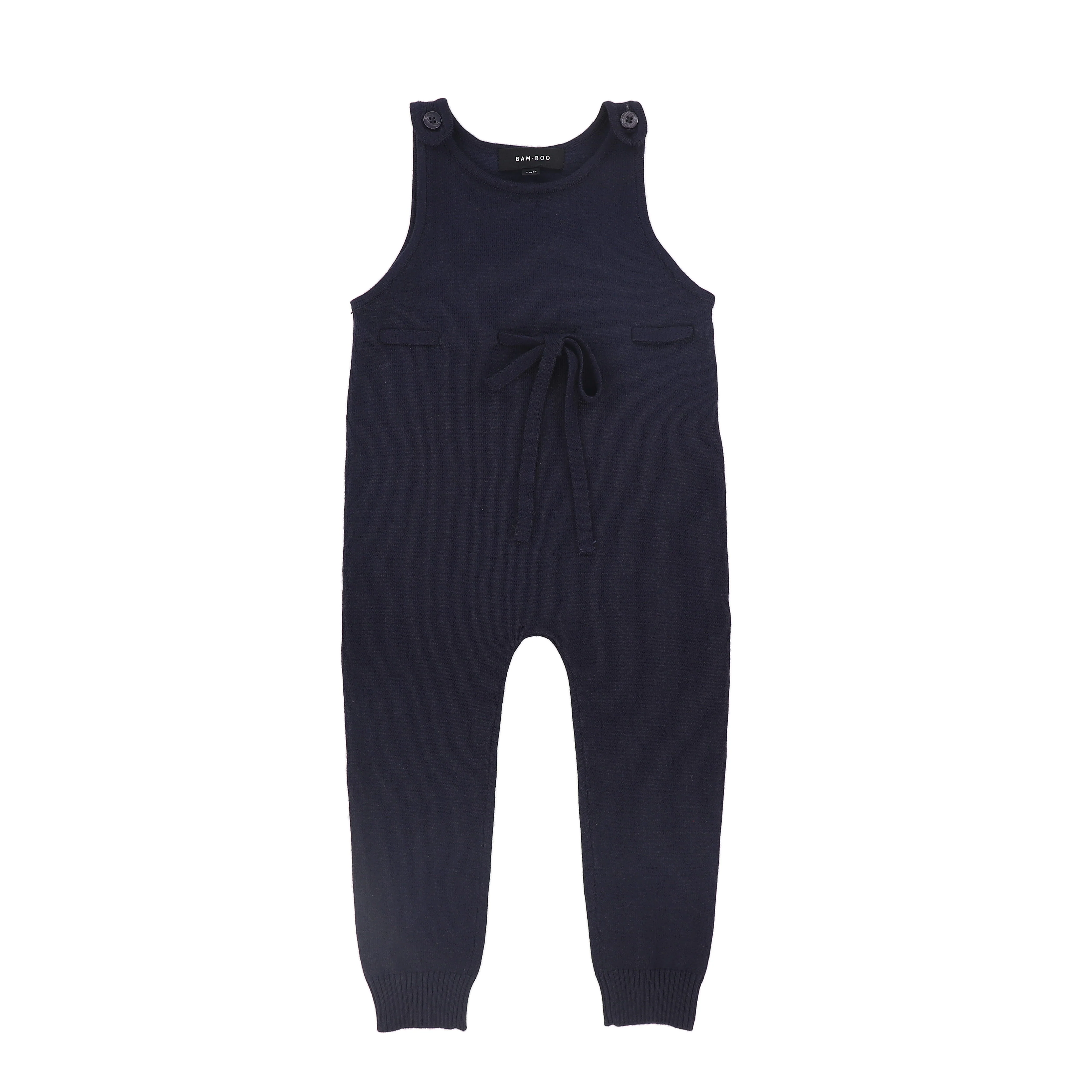 BAMBOO NAVY BOW KNIT OVERALLS [FINAL SALE]