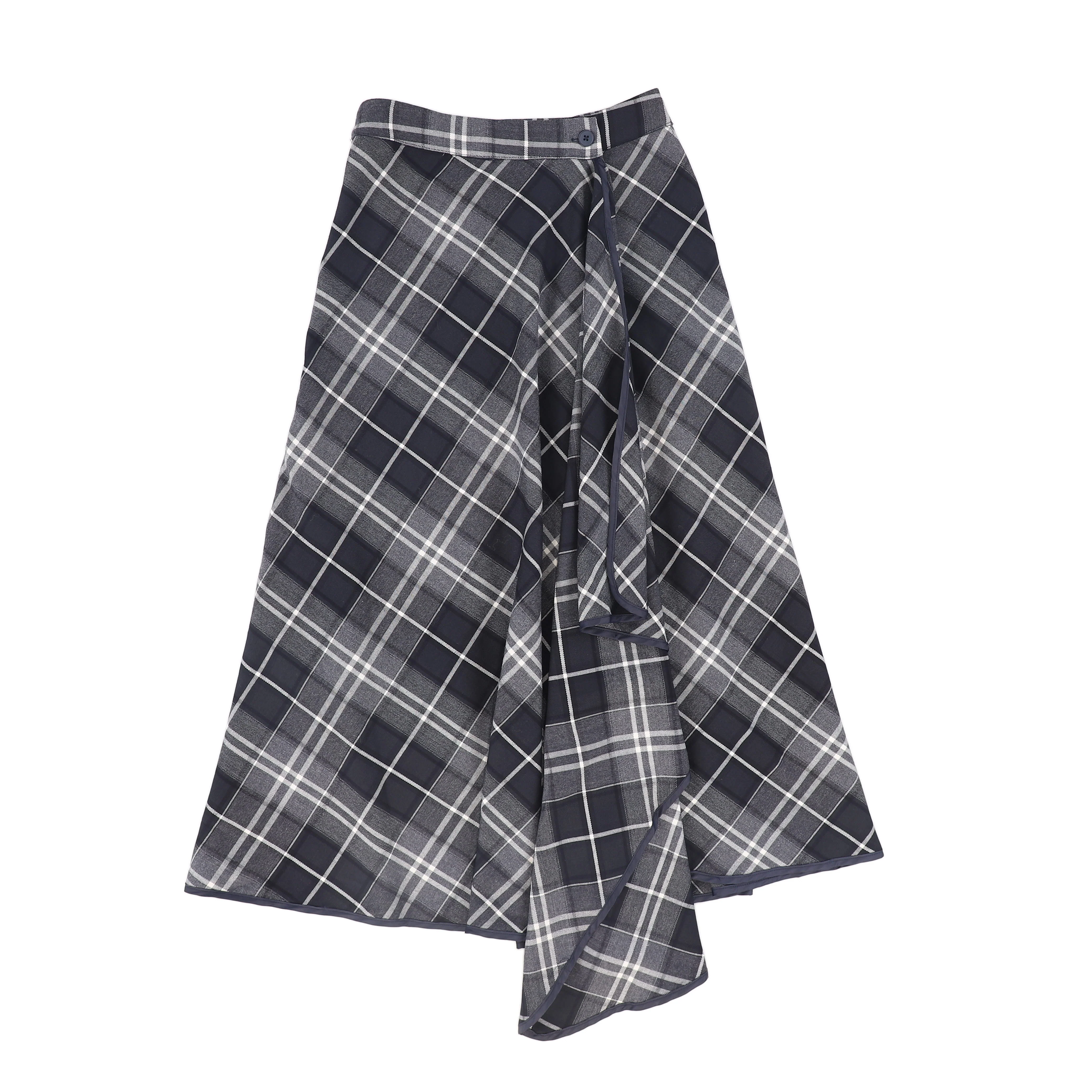 BAMBOO NAVY PLAID WRAP RUFFLE MAXI SKIRT [FINAL SALE]