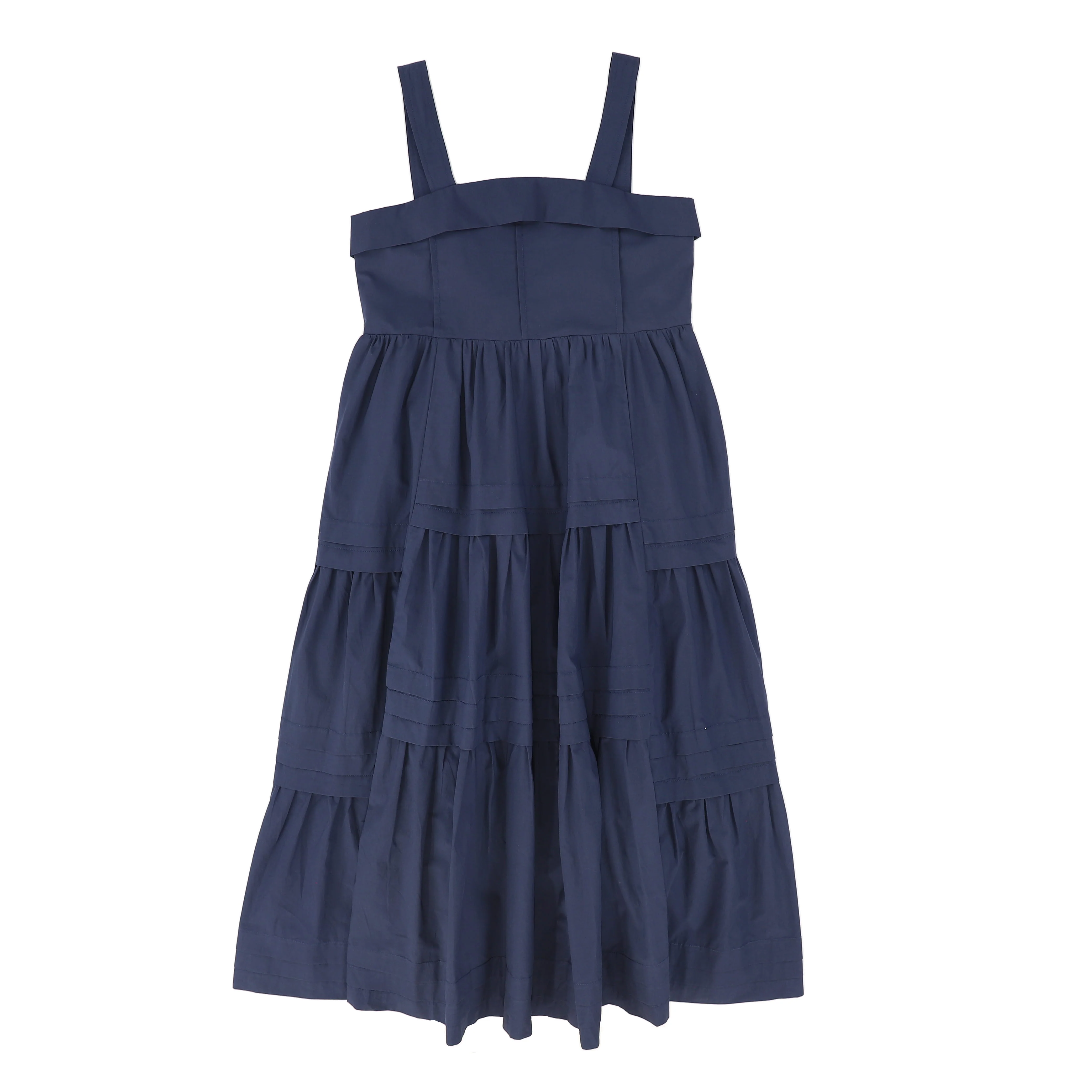 BAMBOO NAVY POPLIN TIERED PLEATED JUMPER