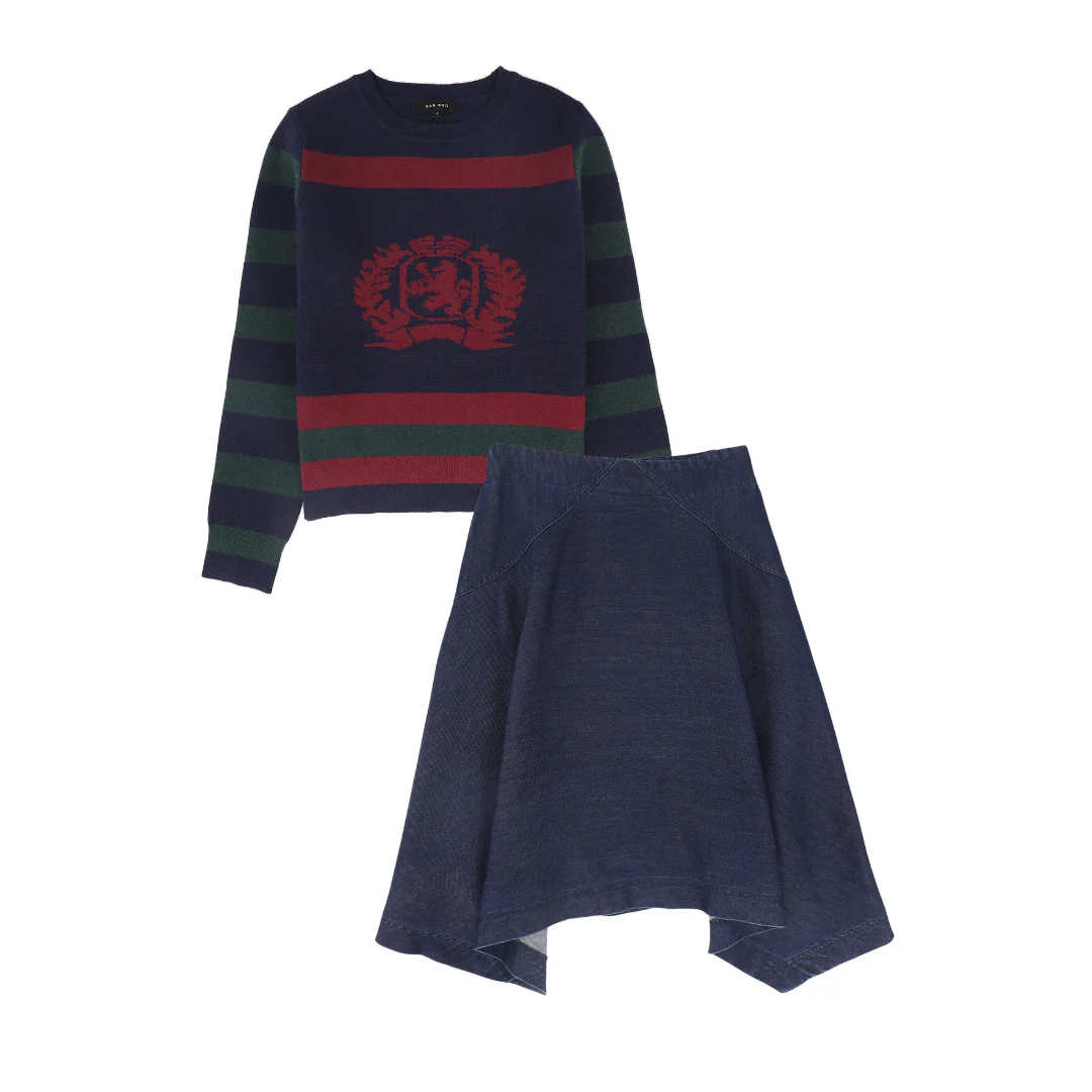 BAMBOO NAVY/RED STRIPE CREST SWEATER SET [FINAL SALE]