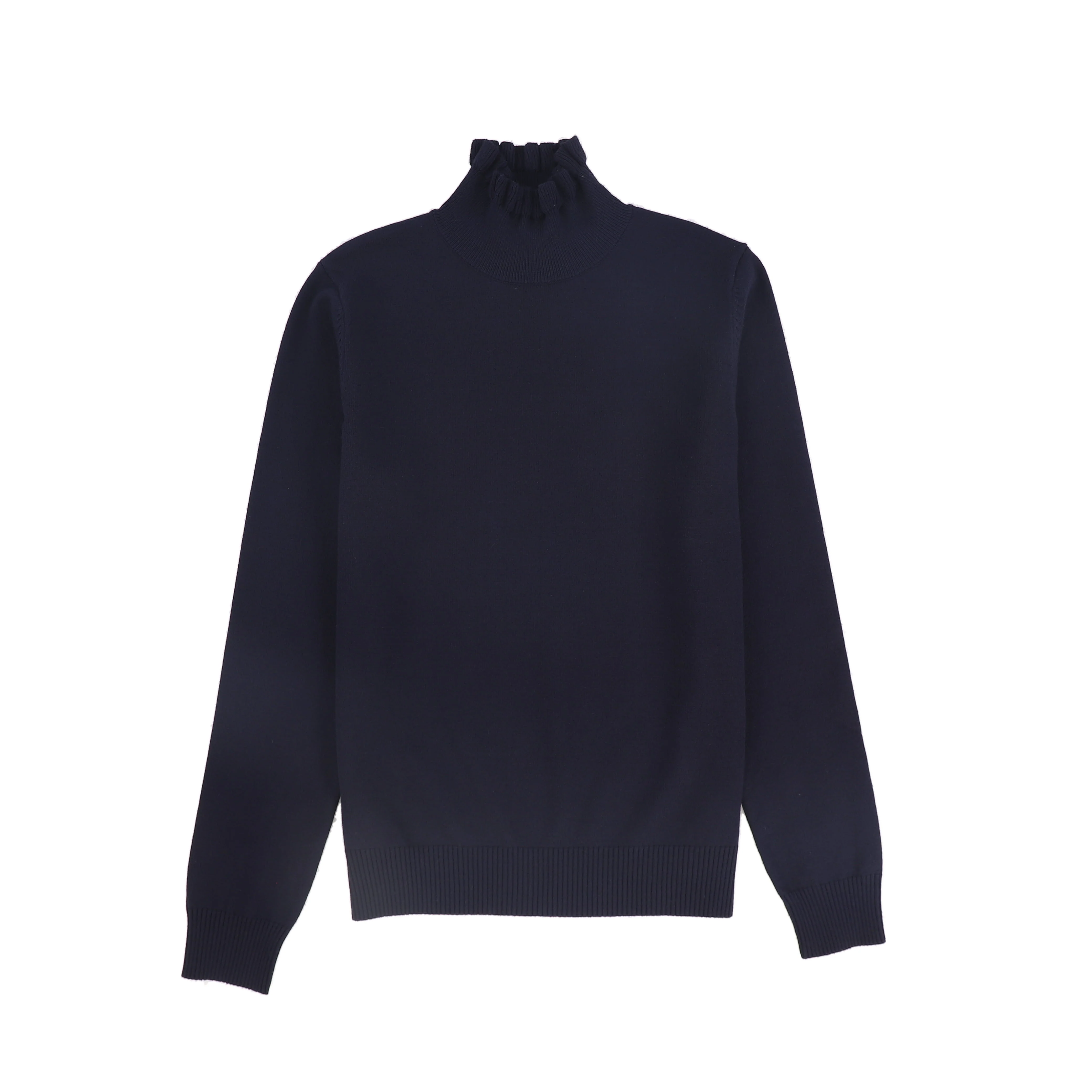 BAMBOO NAVY RUFFLE NECK SWEATER [FINAL SALE]