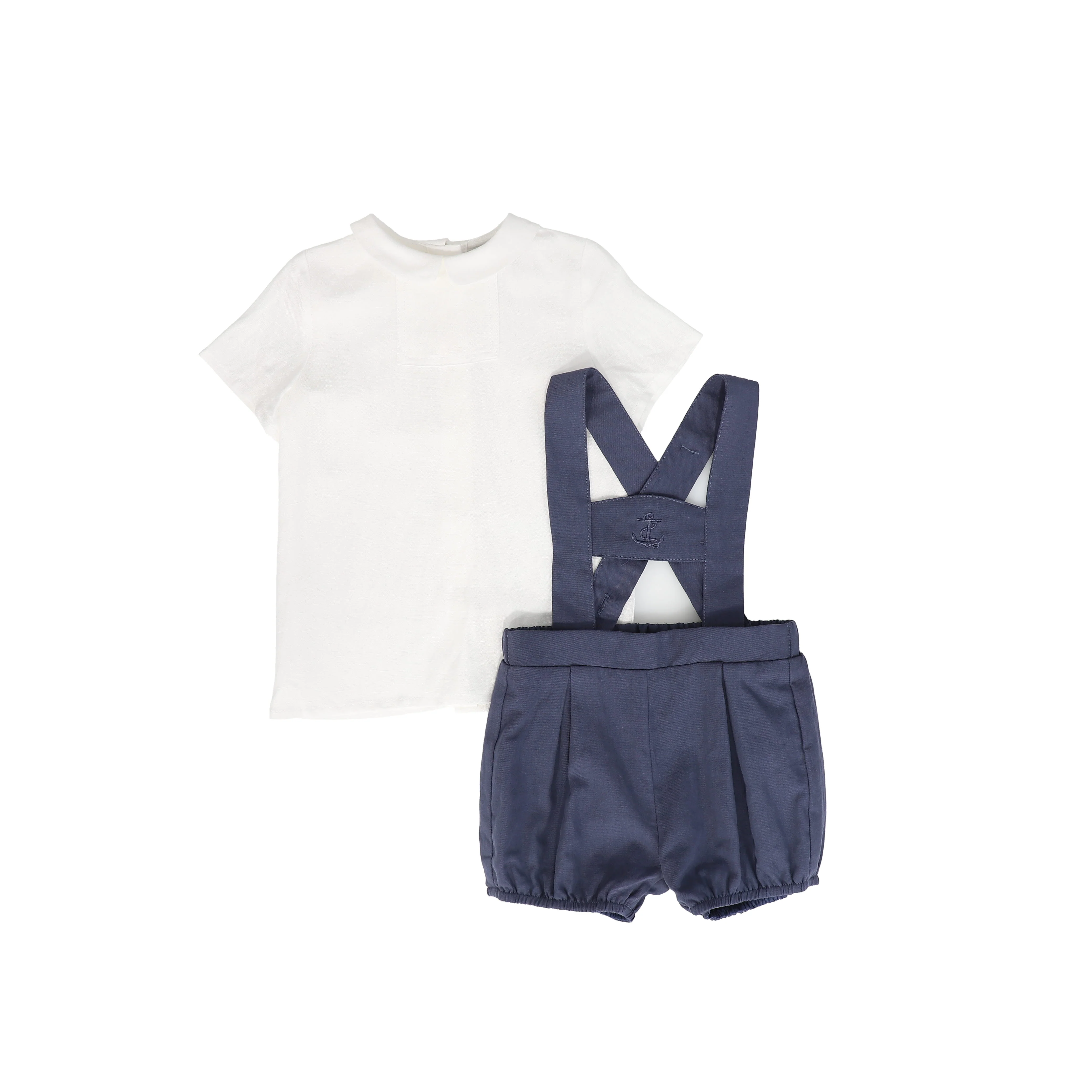 BAMBOO NAVY/WHITE SUSPENDER SHORT SET