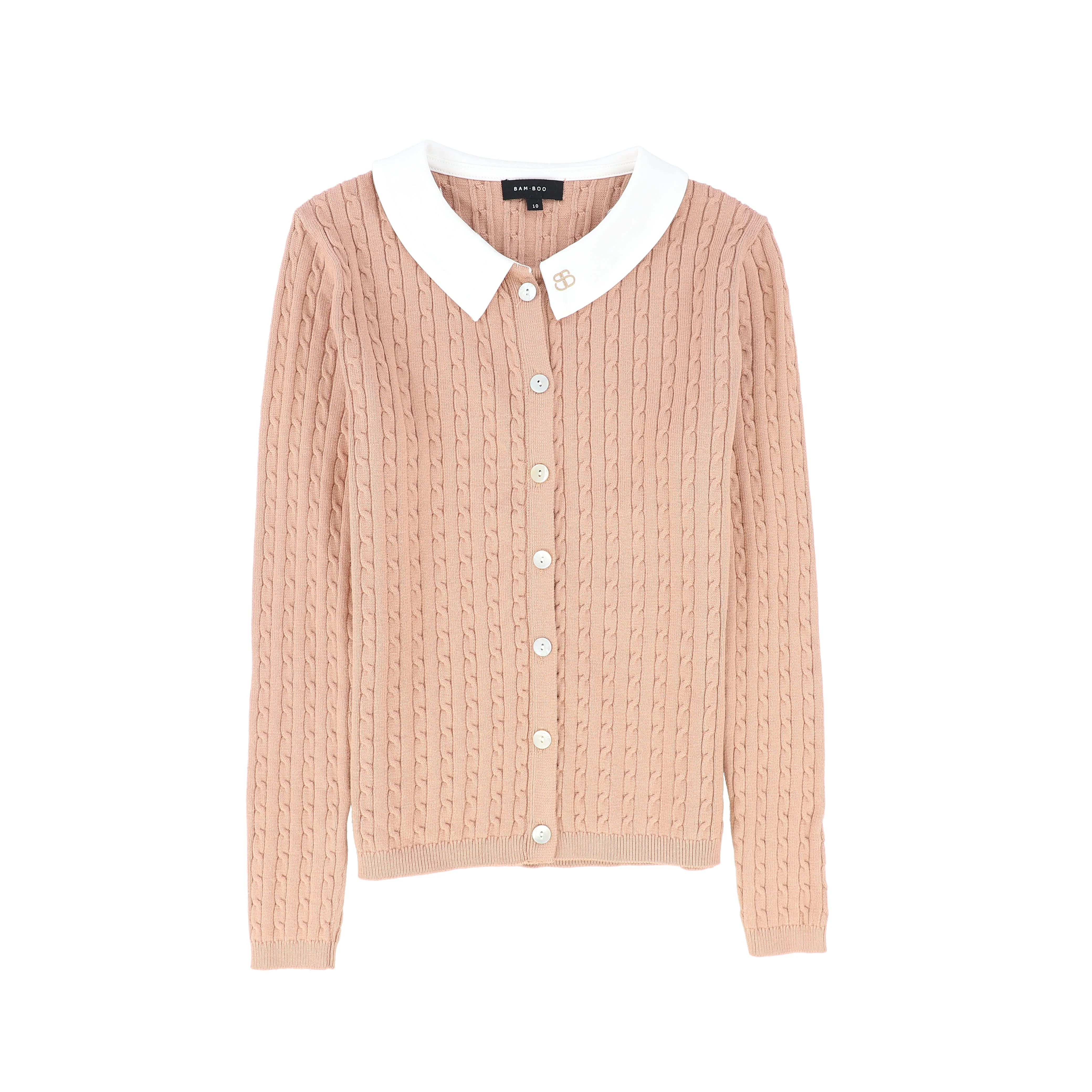 BAMBOO PINK CABLE KNIT COLLAR CARDIGAN [FINAL SALE]