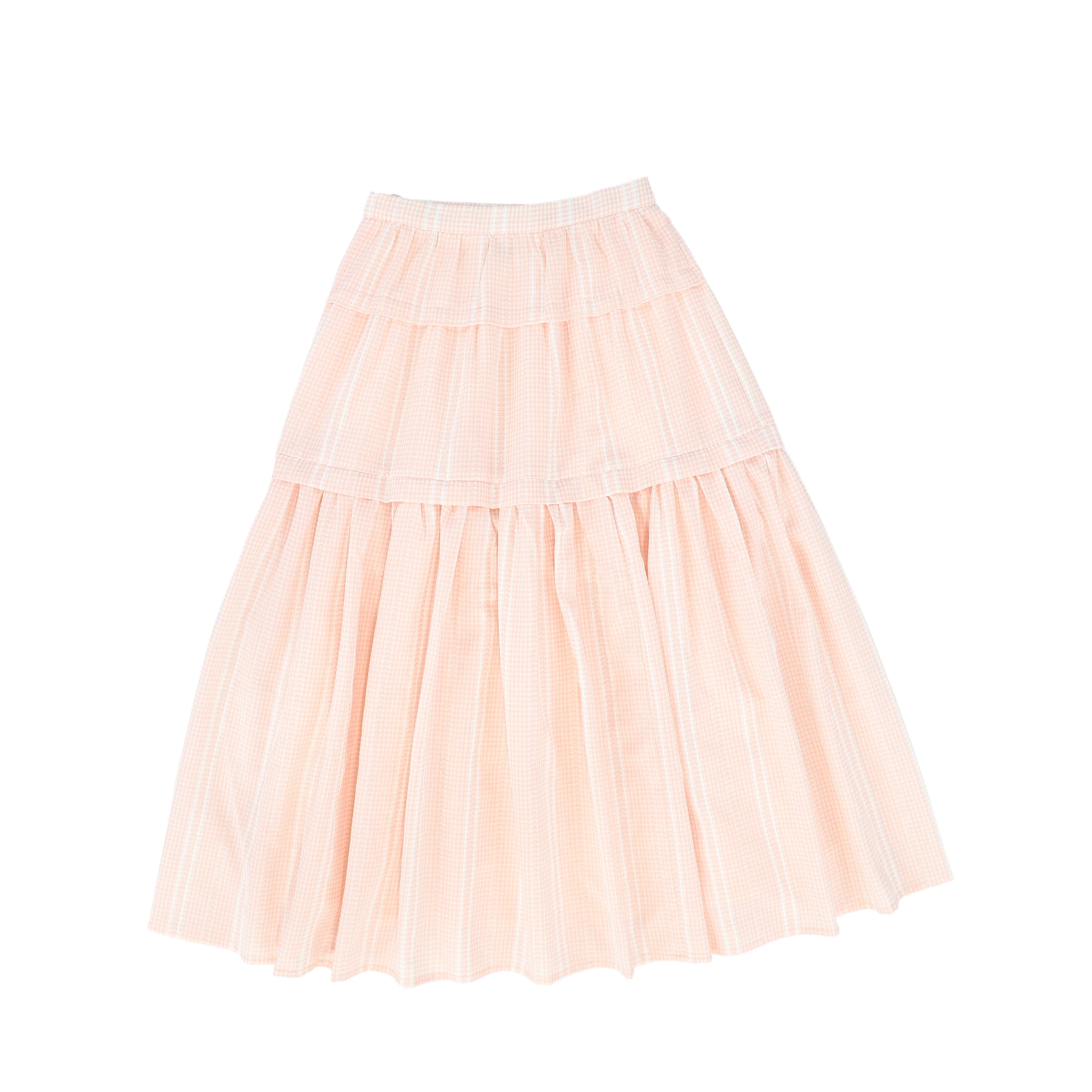 BAMBOO PINK CHECKED TIERED SKIRT [FINAL SALE]