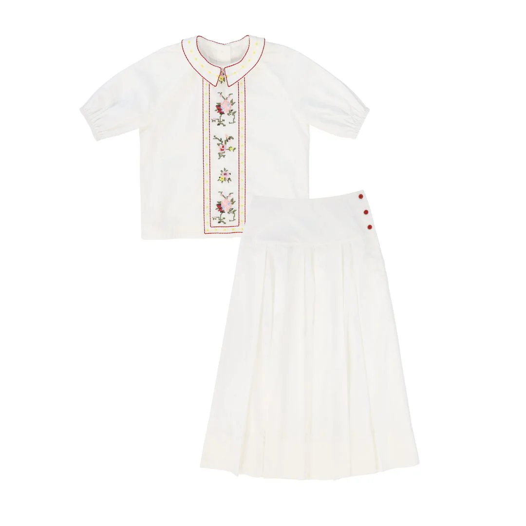 BAMBOO WHITE EMBROIDERED FLOWER SET