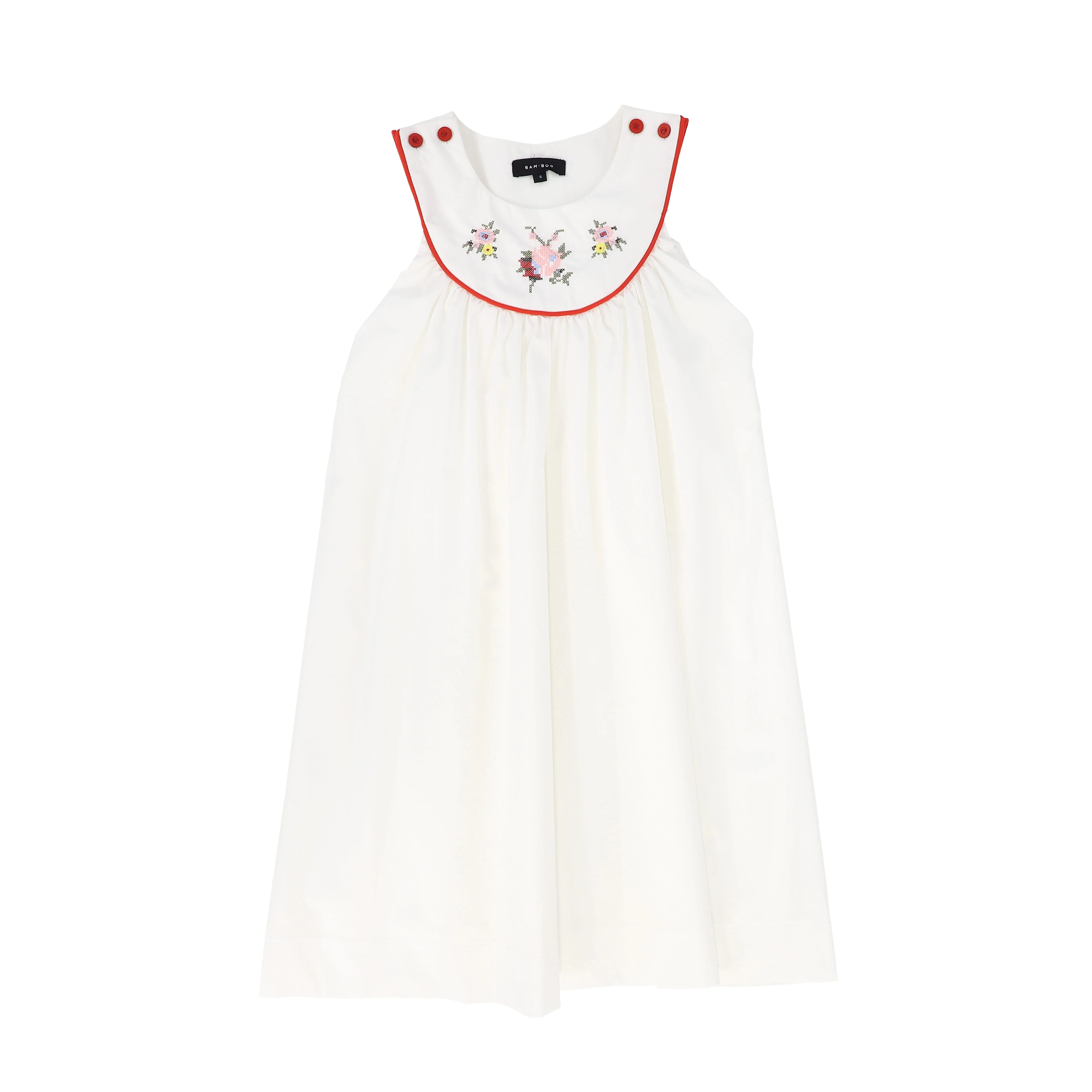 BAMBOO WHITE EMBROIDERED PIPED TRIM JUMPER