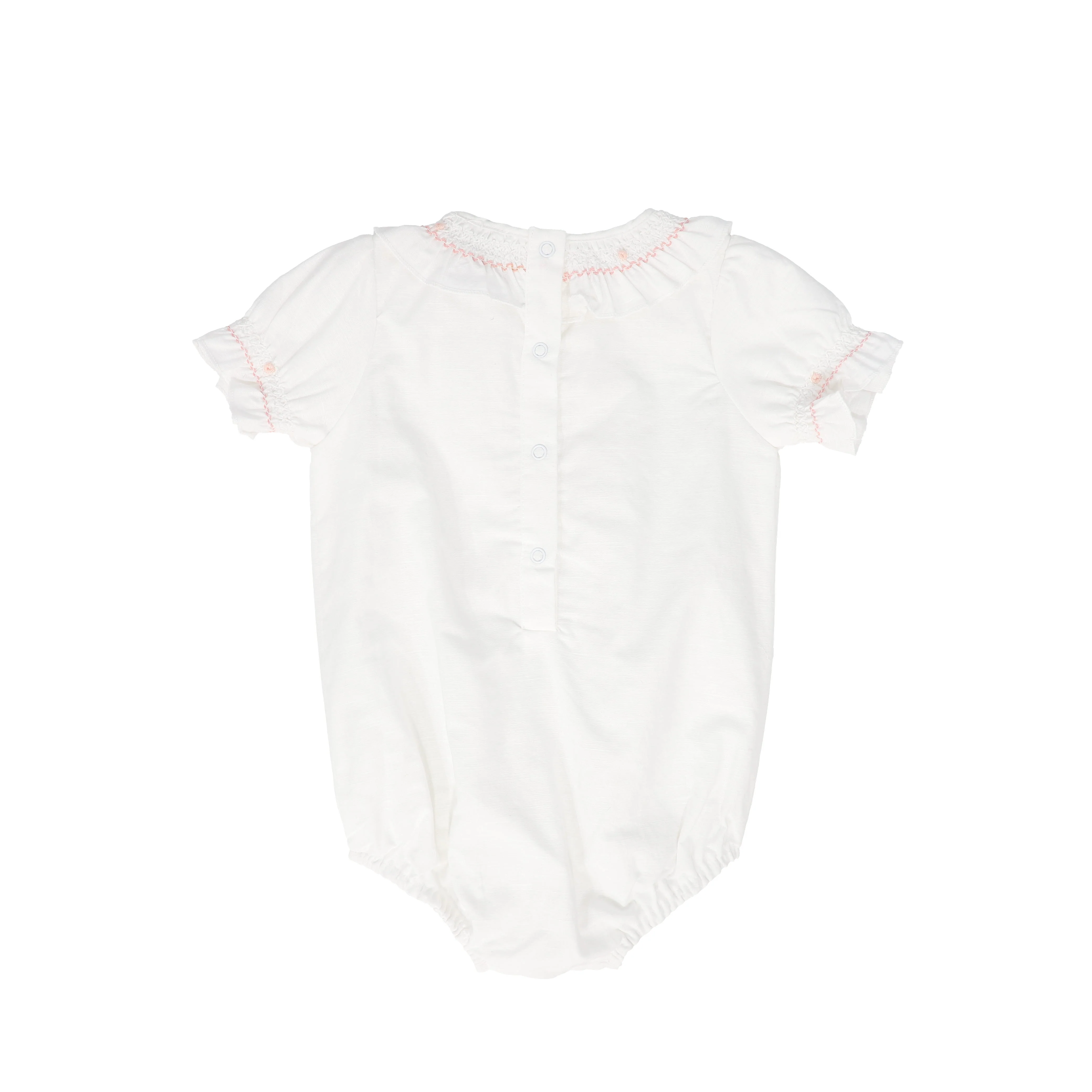 BAMBOO WHITE SMOCKED RUFFLE TRIM ROMPER - Image 2