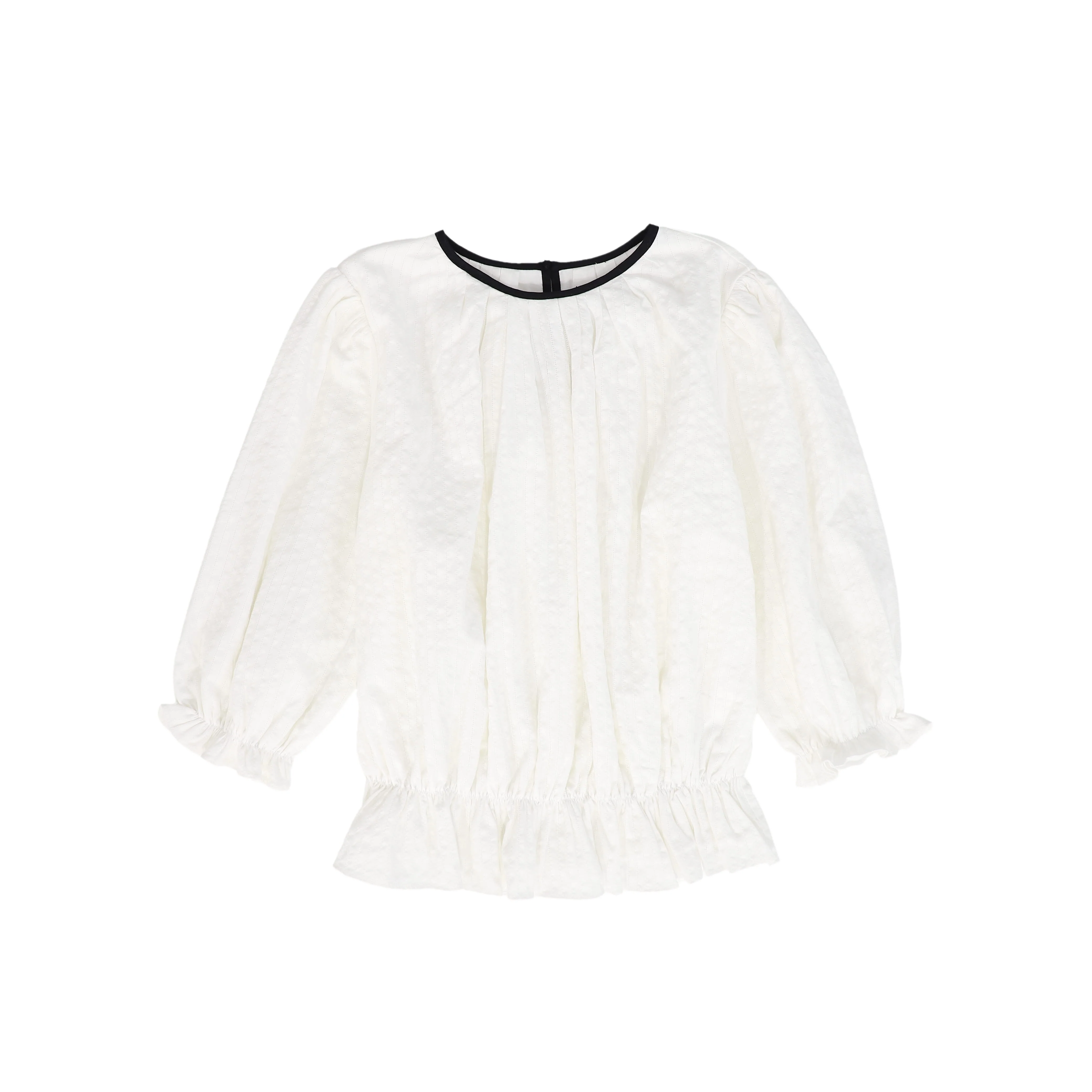 BAMBOO WHITE TEXTURED TRIM PEPLUM BLOUSE [FINAL SALE]