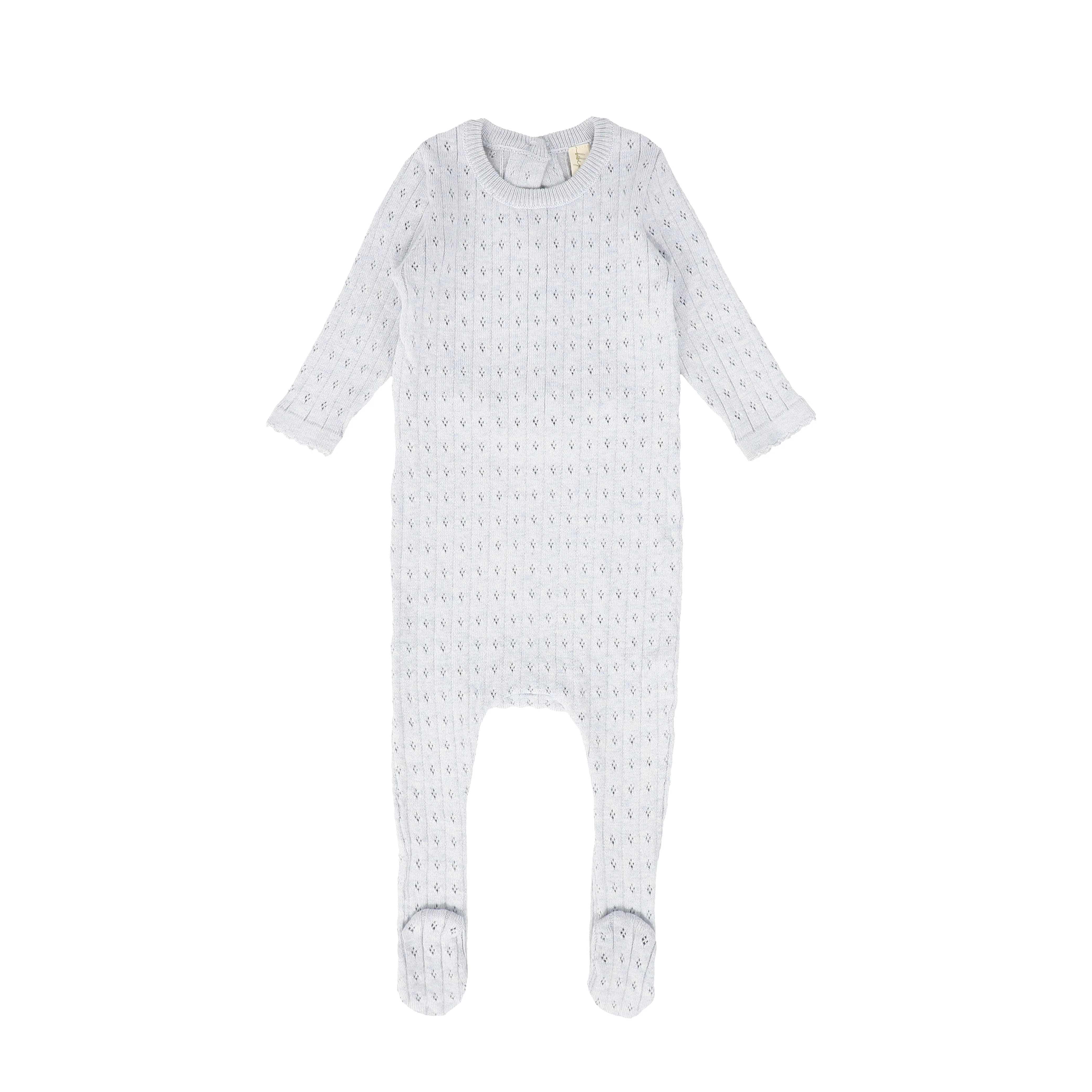 BEBE JOLEE LIGHT BLUE KNIT COLLARED POINTELLE FOOTIE