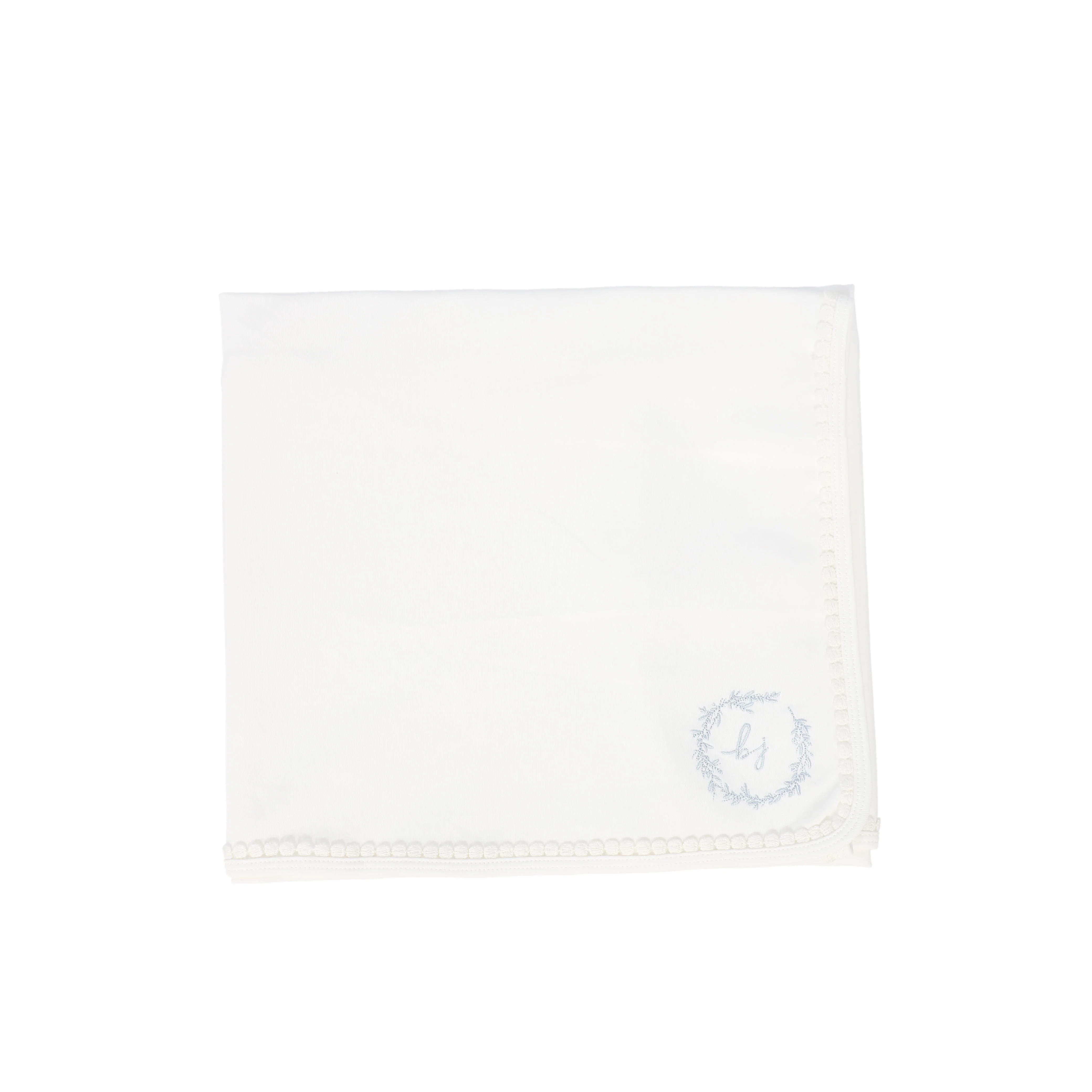 BEBE JOLEE WHITE/BLUE EMBROIDERED TRIM BLANKET