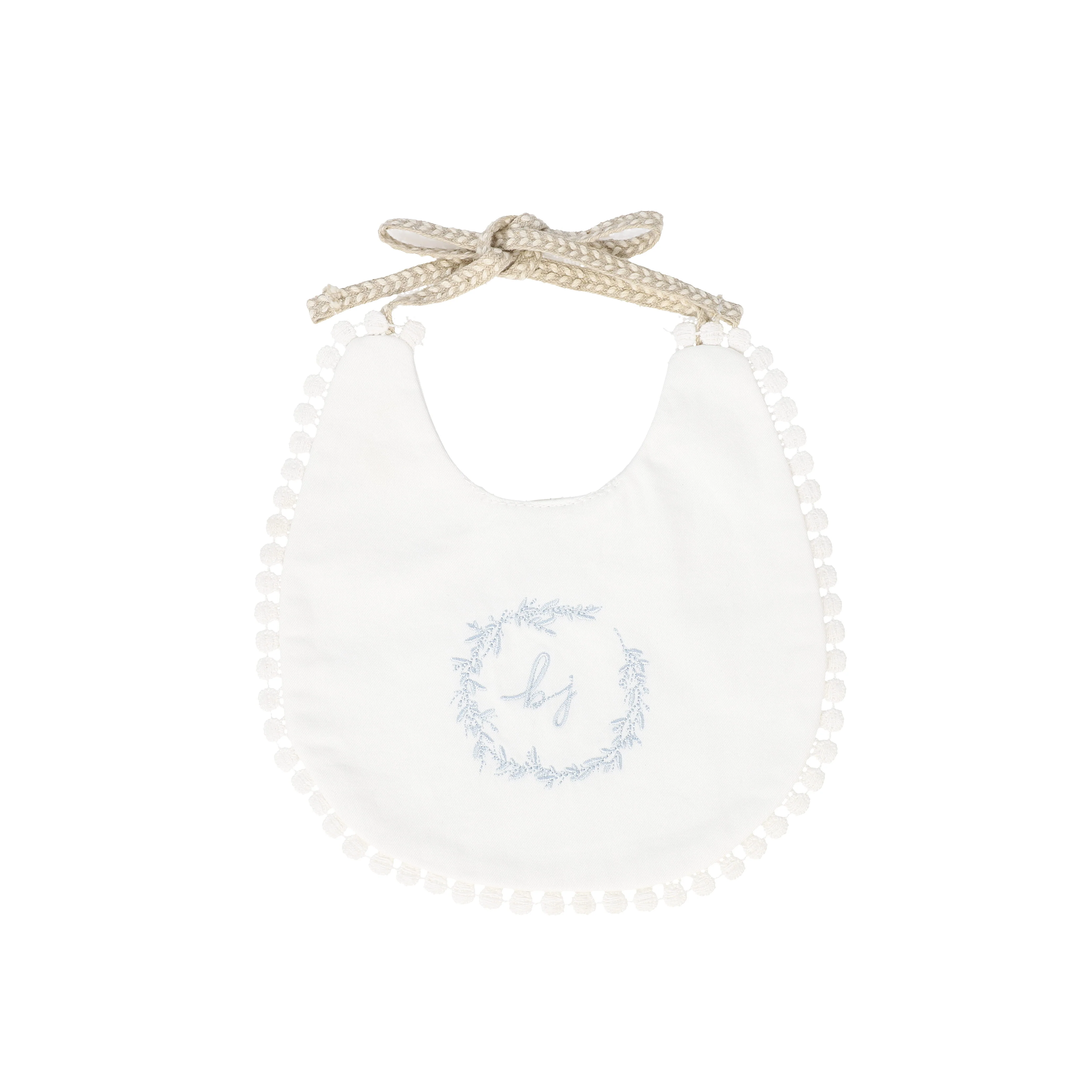 BEBE JOLEE WHITE/BLUE EMBROIDERED TRIMMED BIB