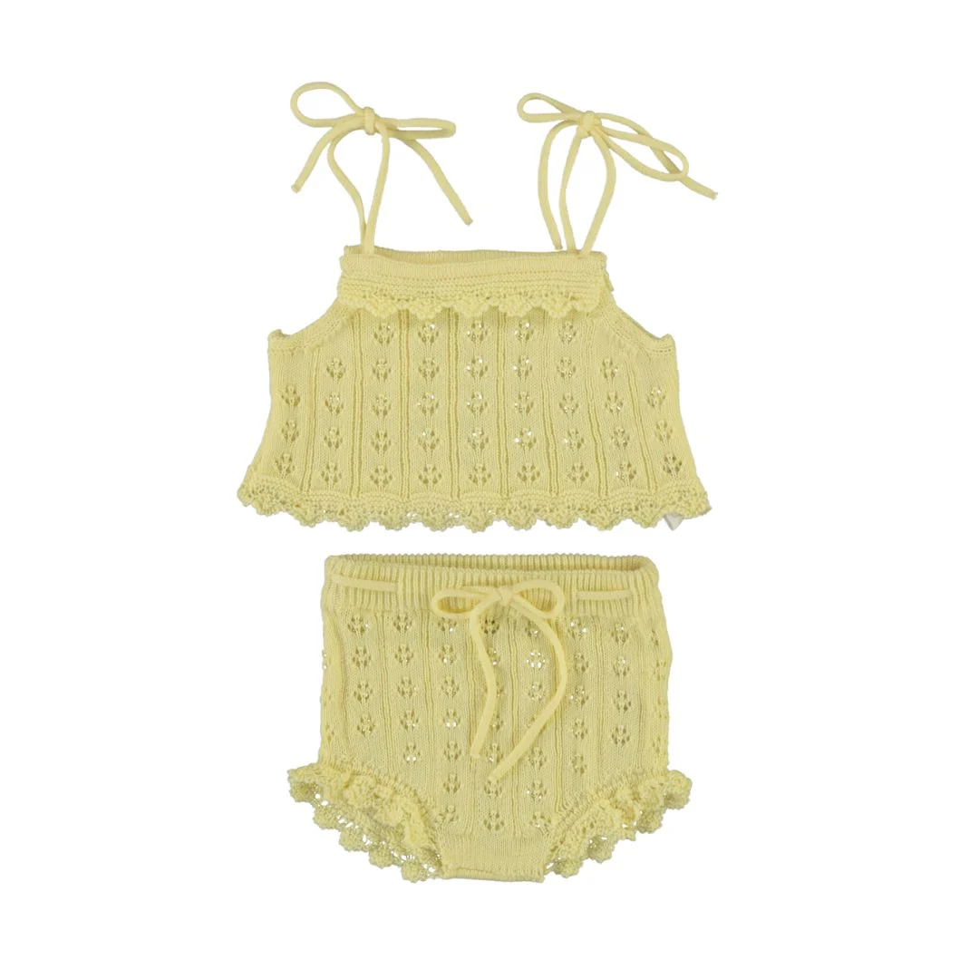BEBE ORGANIC YELLOW TEXTURED KNIT BLOOMER SET