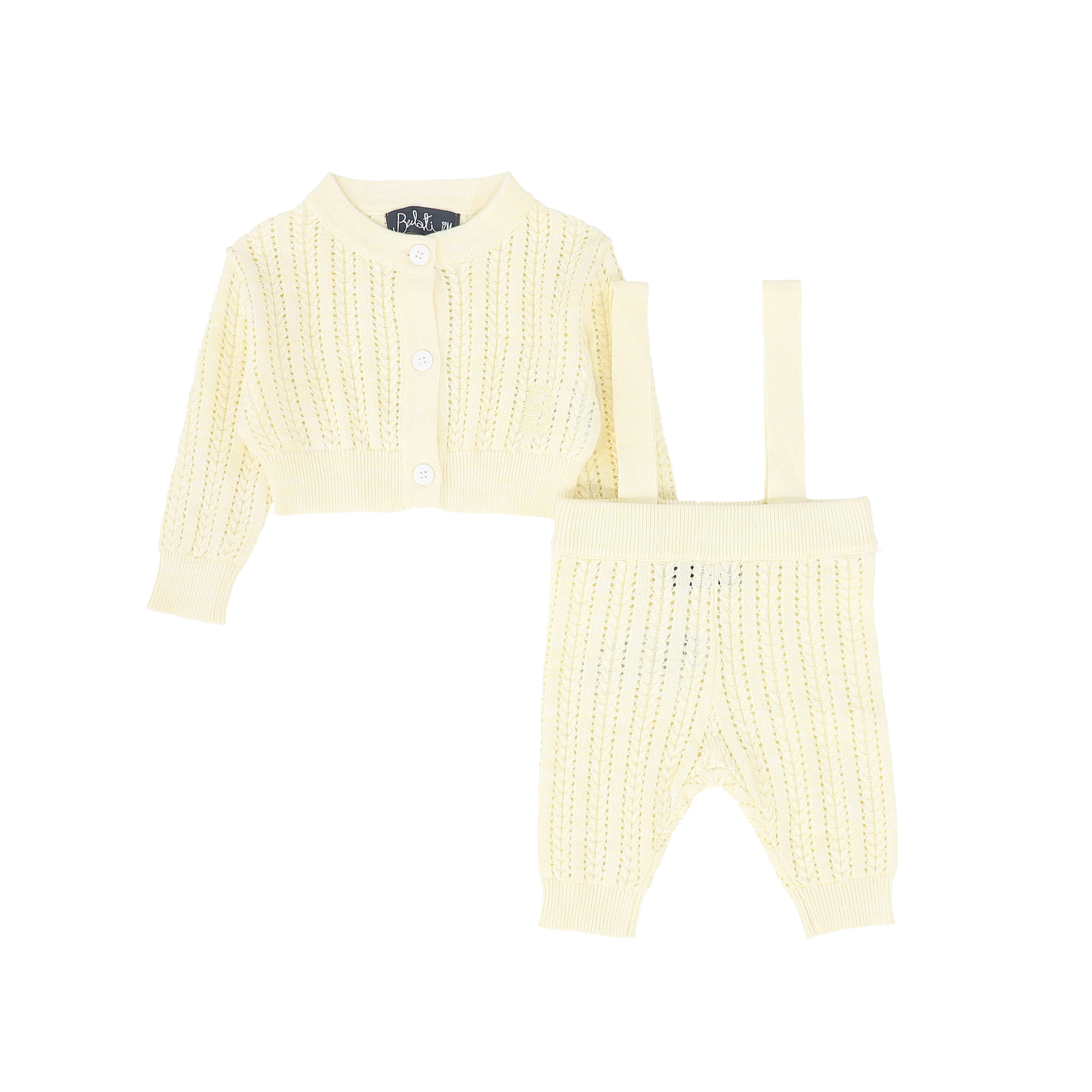 BELATI PALE YELLOW BRAIDED KNIT SUSPENDER PANT SET