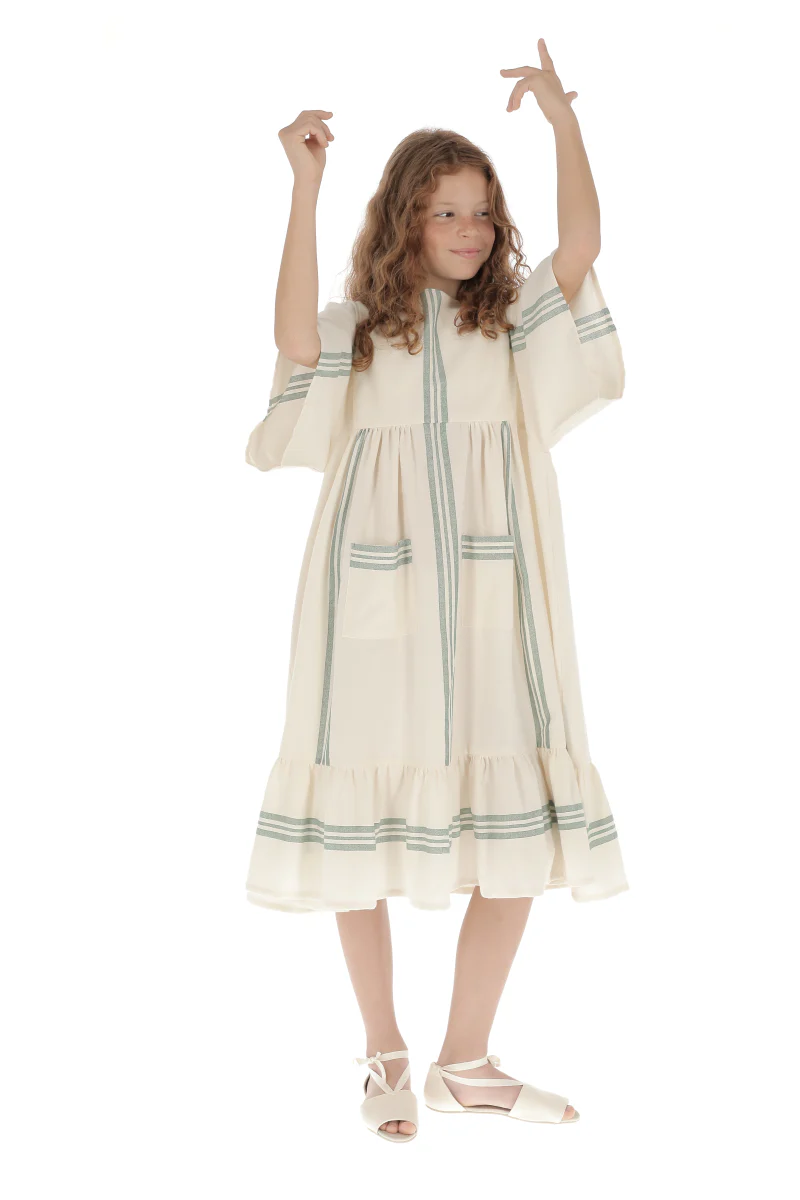 BELLE CHIARA BIEGE TRIPLE GREEN STRIPE DRESS [FINAL SALE] - Image 2