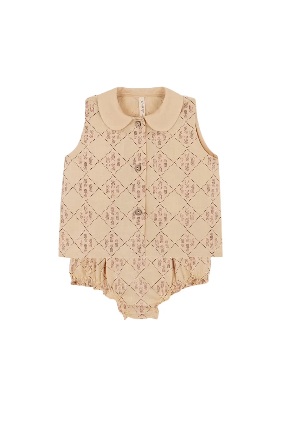 BIRINIT PETIT BEIGE CHECKED COLLAR BLOOMER SET