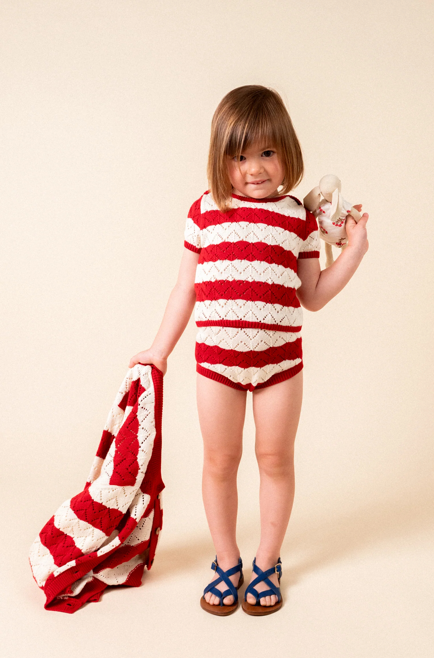 BIRINIT PETIT RED STRIPE OPEN KNIT BLOOMER SET - Image 2