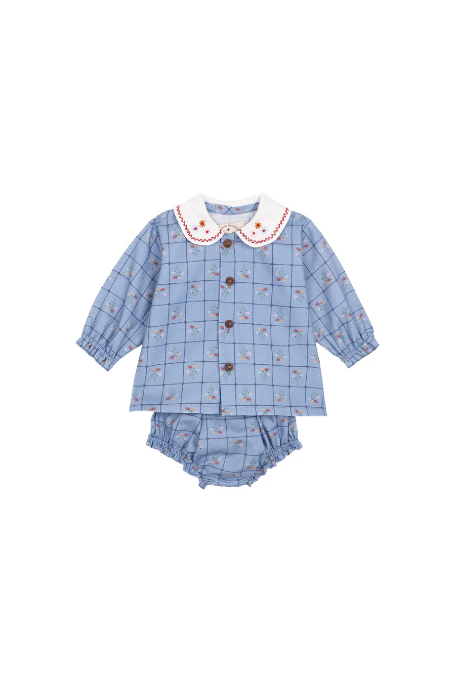 BIRINIT PETITE BLUE FLORAL GRID BLOOMER SET [FINAL SALE]