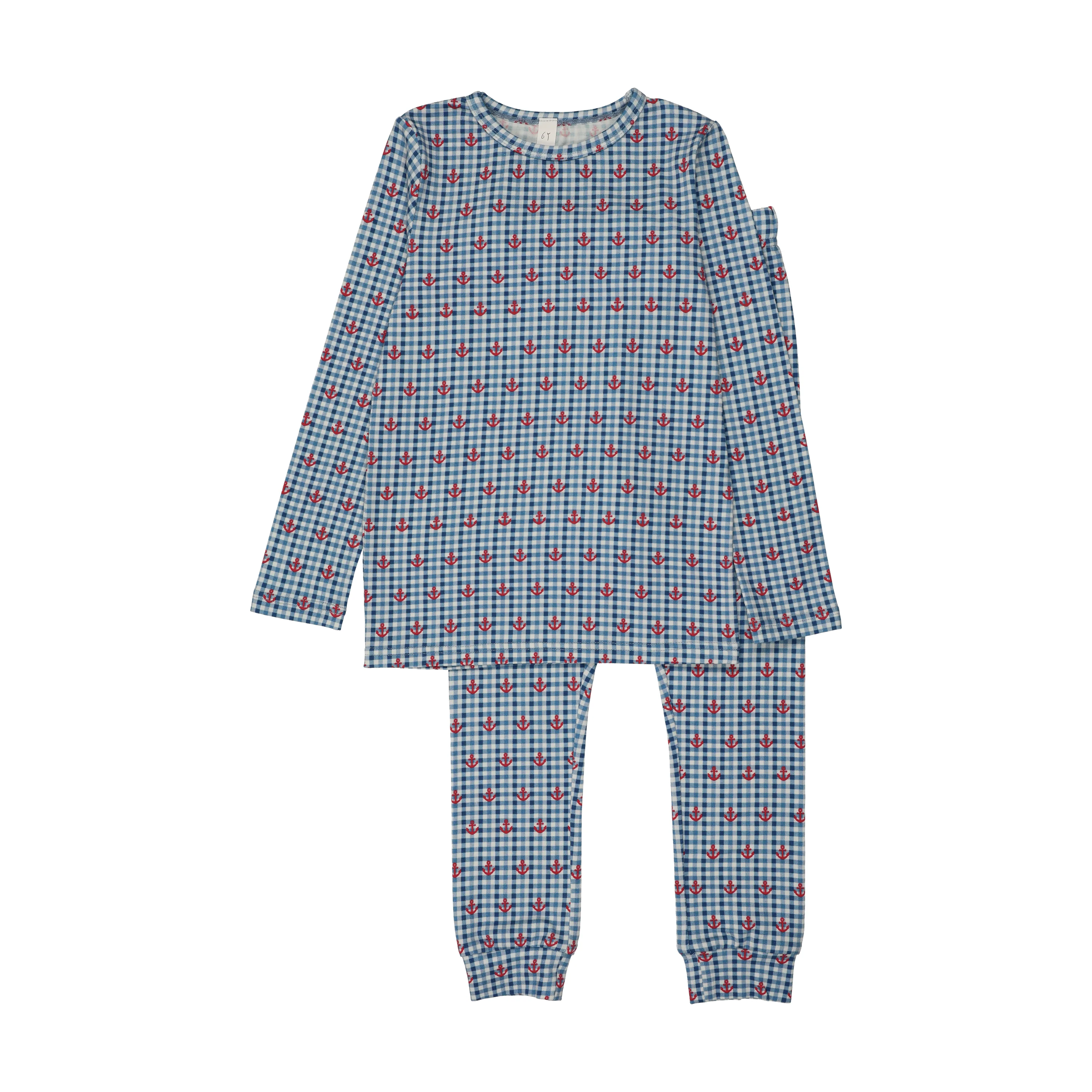 BOPOP NAVY GINGHAM ANCHOR PIN STRIPE PAJAMA SET