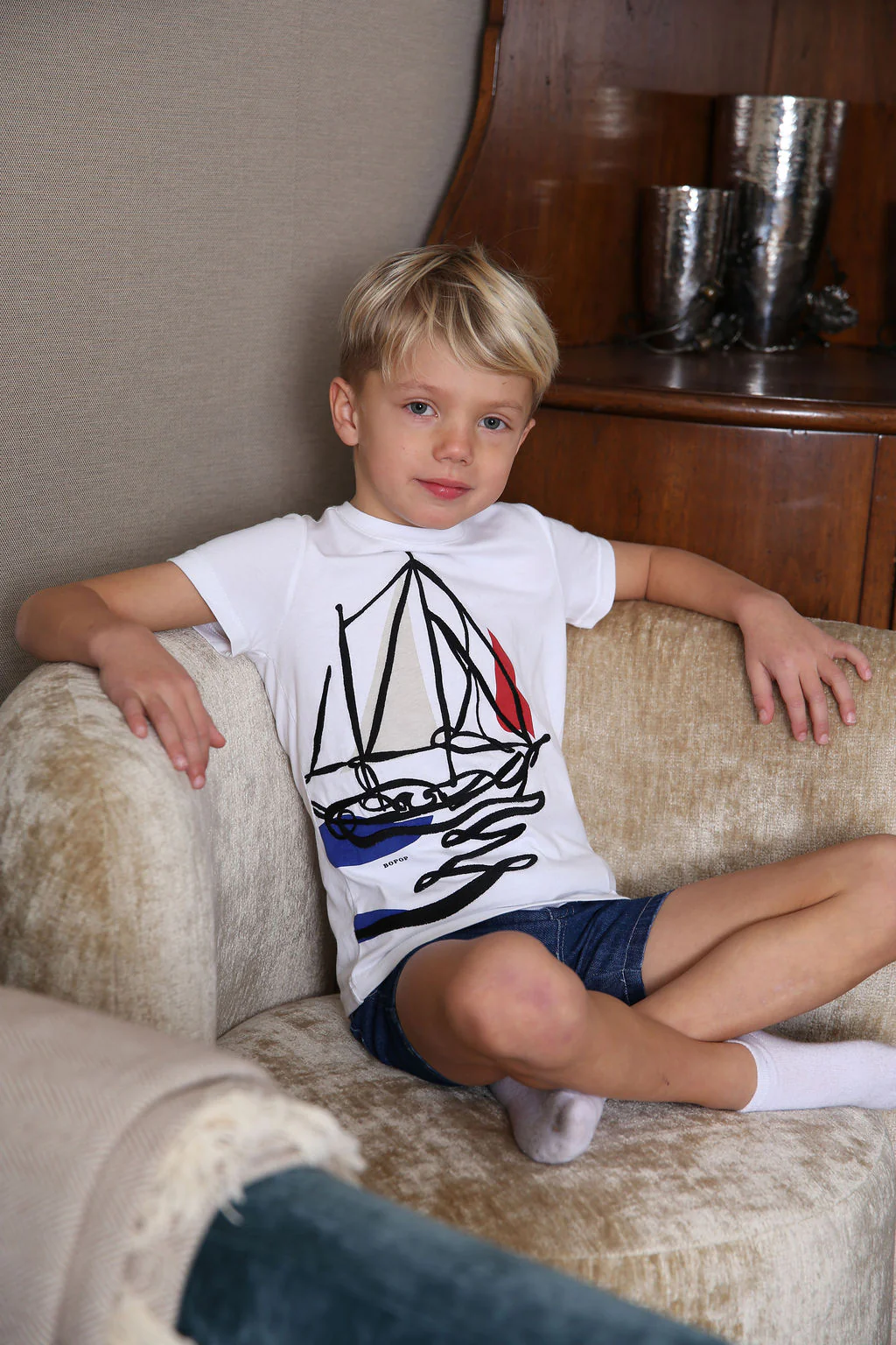 BOPOP WHITE BOAT GRAPHIC TSHIRT - Image 2