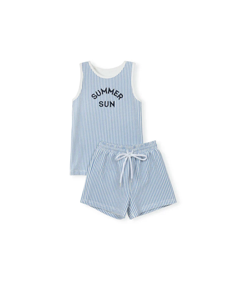 CABANA BLUE SEERSUCKER SWIM TANK SET