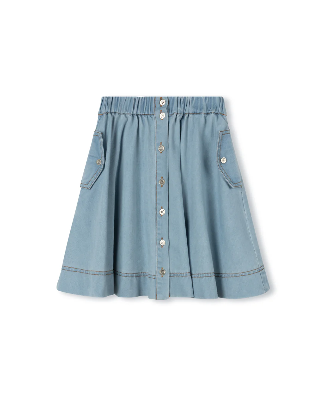 CABANA DENIM CHAMBRAY FLOWY SIDE POCKET SKIRT
