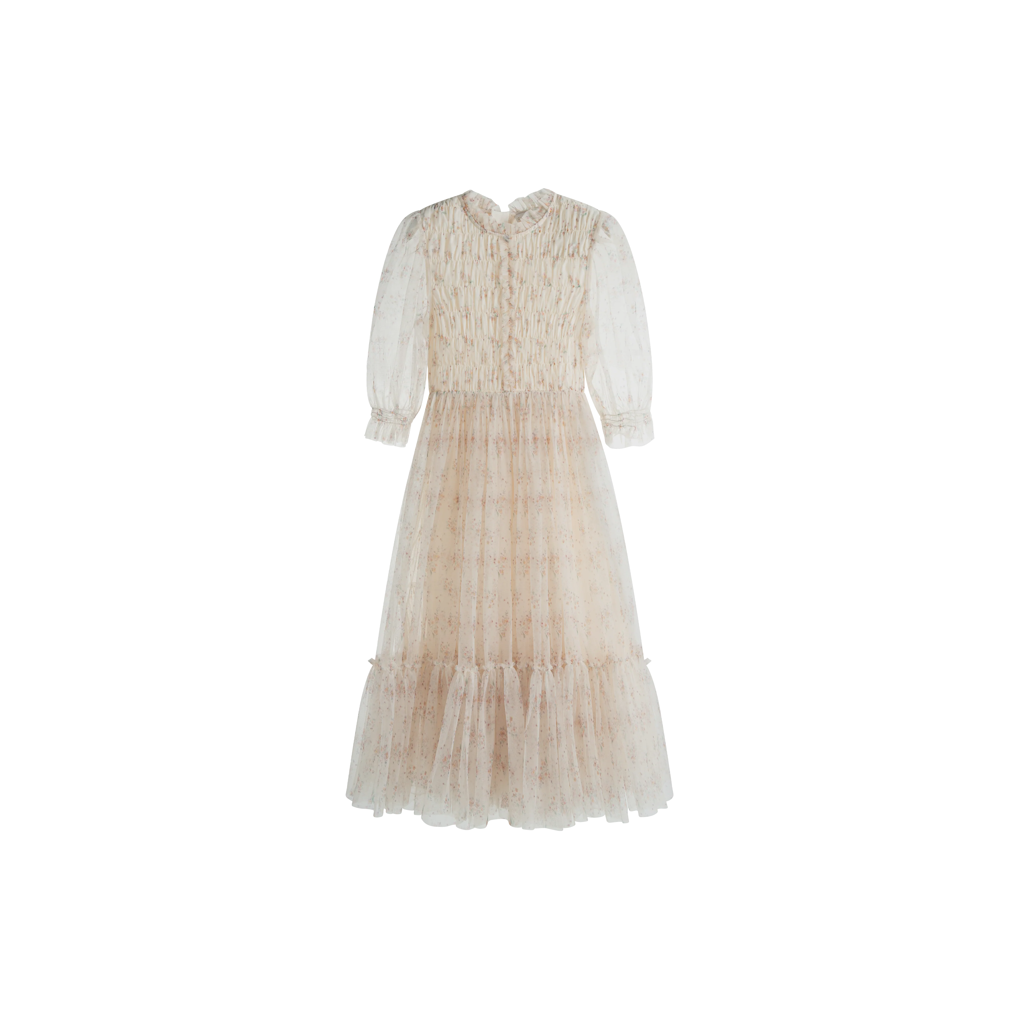 CERA UNA VOLTA CREAM FLORAL TULLE GATHERED GOWN