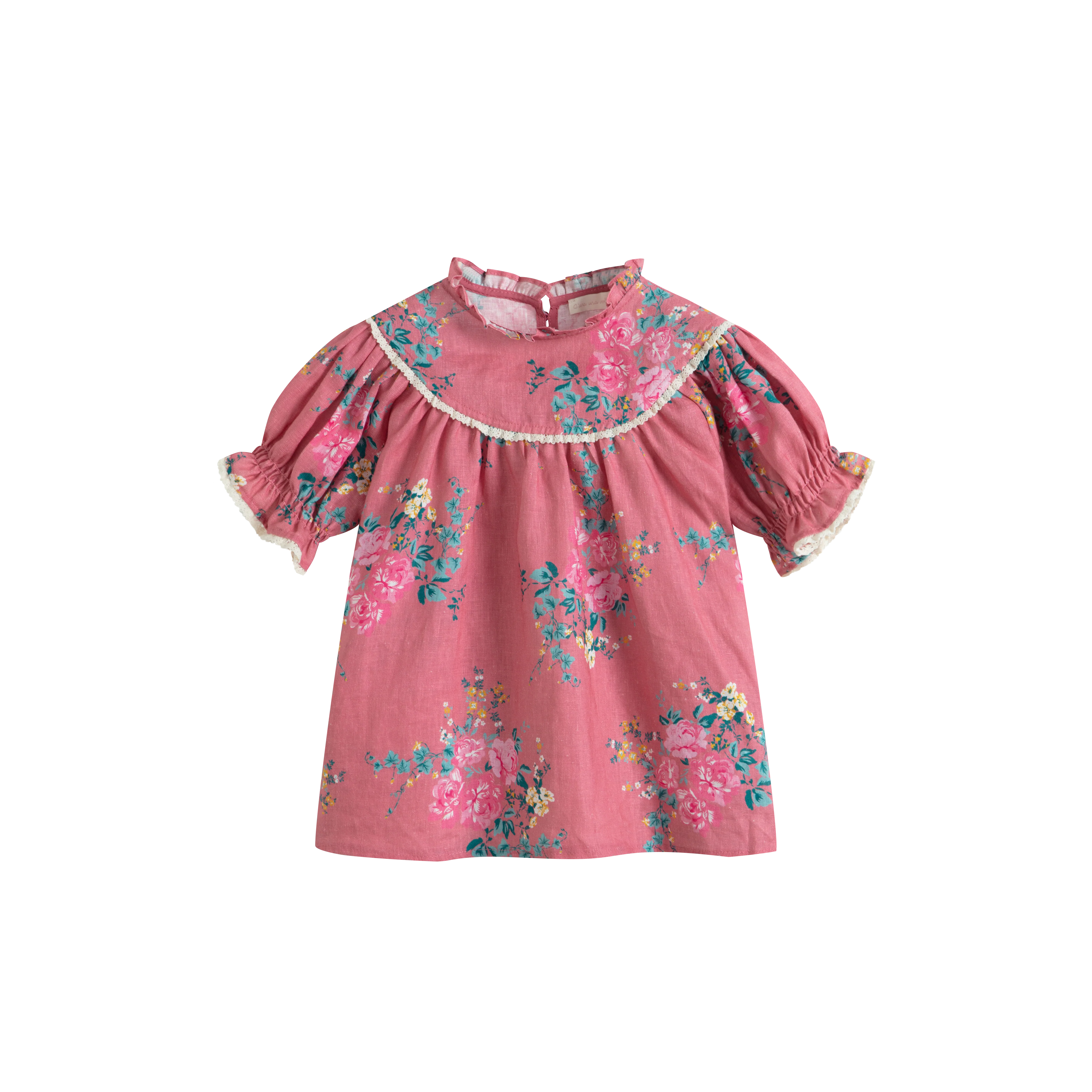 CERA UNA VOLTA DEEP PINK FLORAL LACE TRIM SHIRT