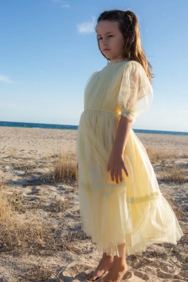 CERA UNA VOLTA PASTEL YELLOW TULLE WAISTED GOWN - Image 2