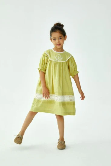 CERA UNA VOLTA YELLOW/WHITE EMBROIDERED LINEN DRESS - Image 3
