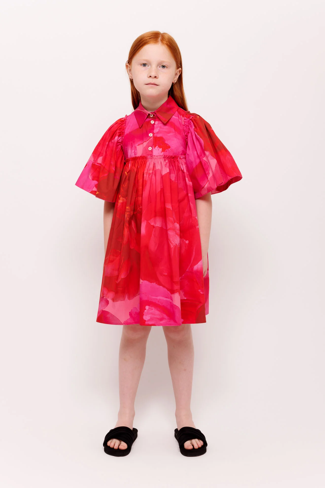 CHRISTINA ROHDE HOT PINK FLORAL FLUTTER SLEEVE DRESS - Image 2