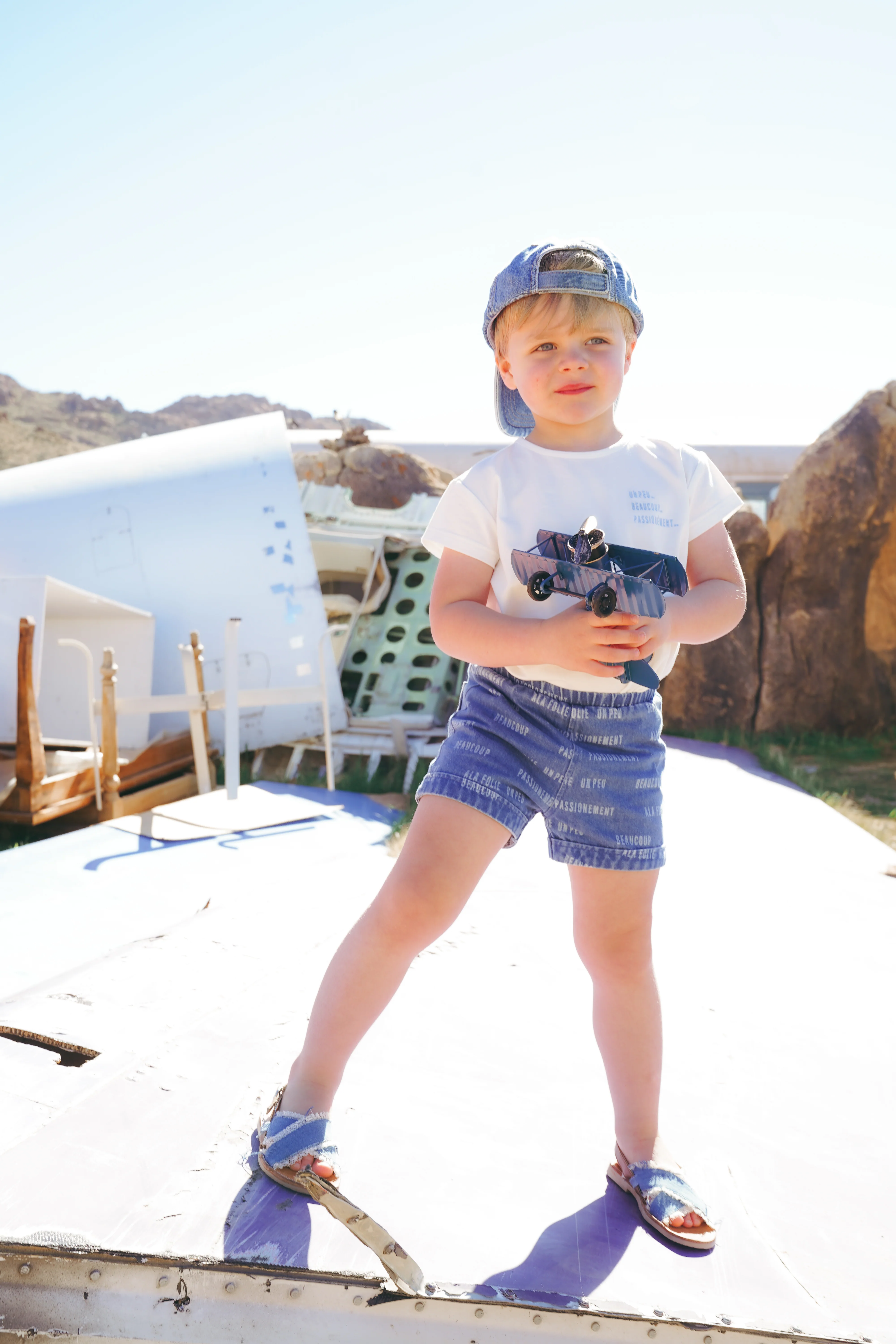 COCO BLANC BLUE DENIM WORDED SHORTS - Image 3