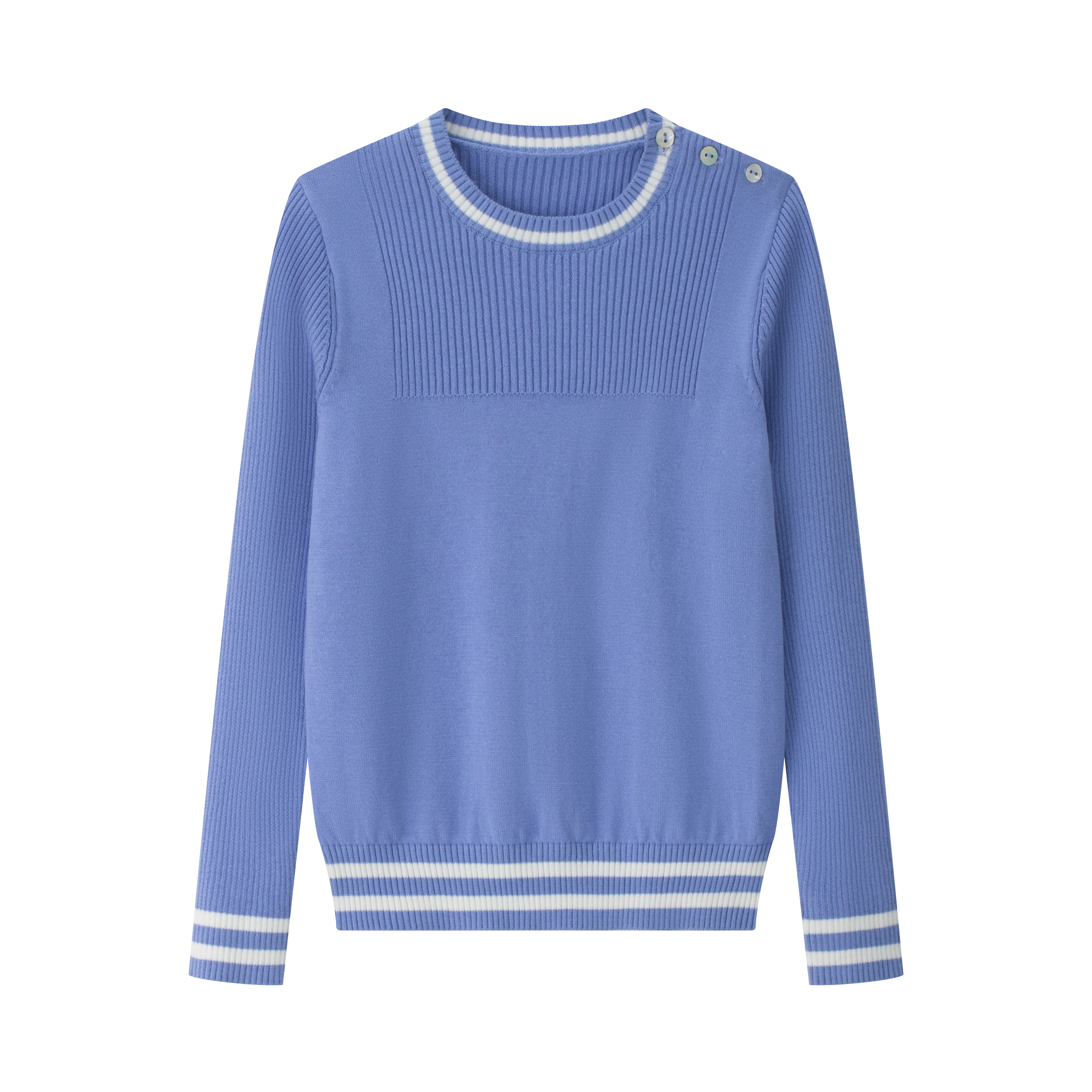 COCO BLANC BLUE STRIPE TRIM SWEATER