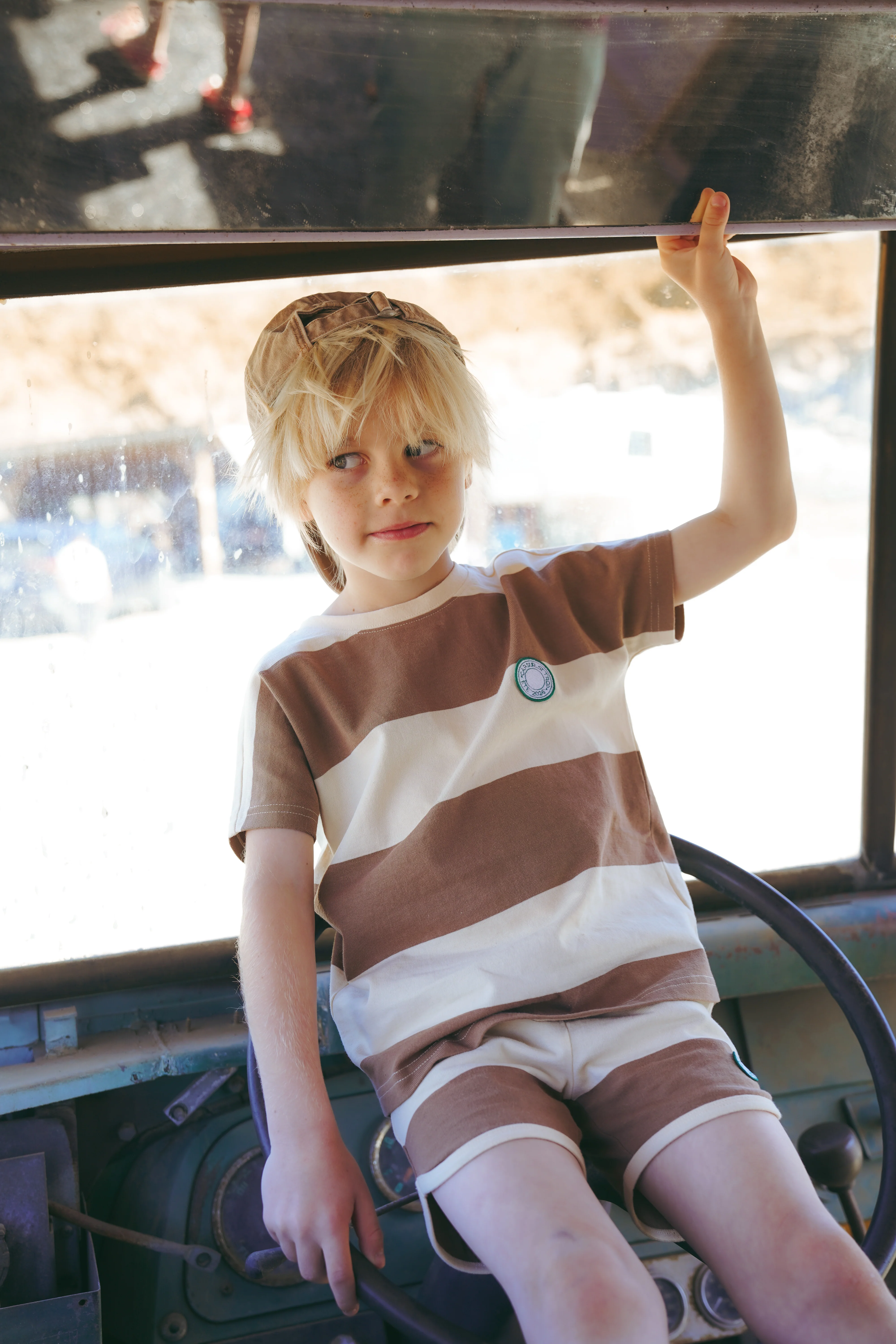 COCO BLANC BROWN WIDE STRIPE SHORTS - Image 2