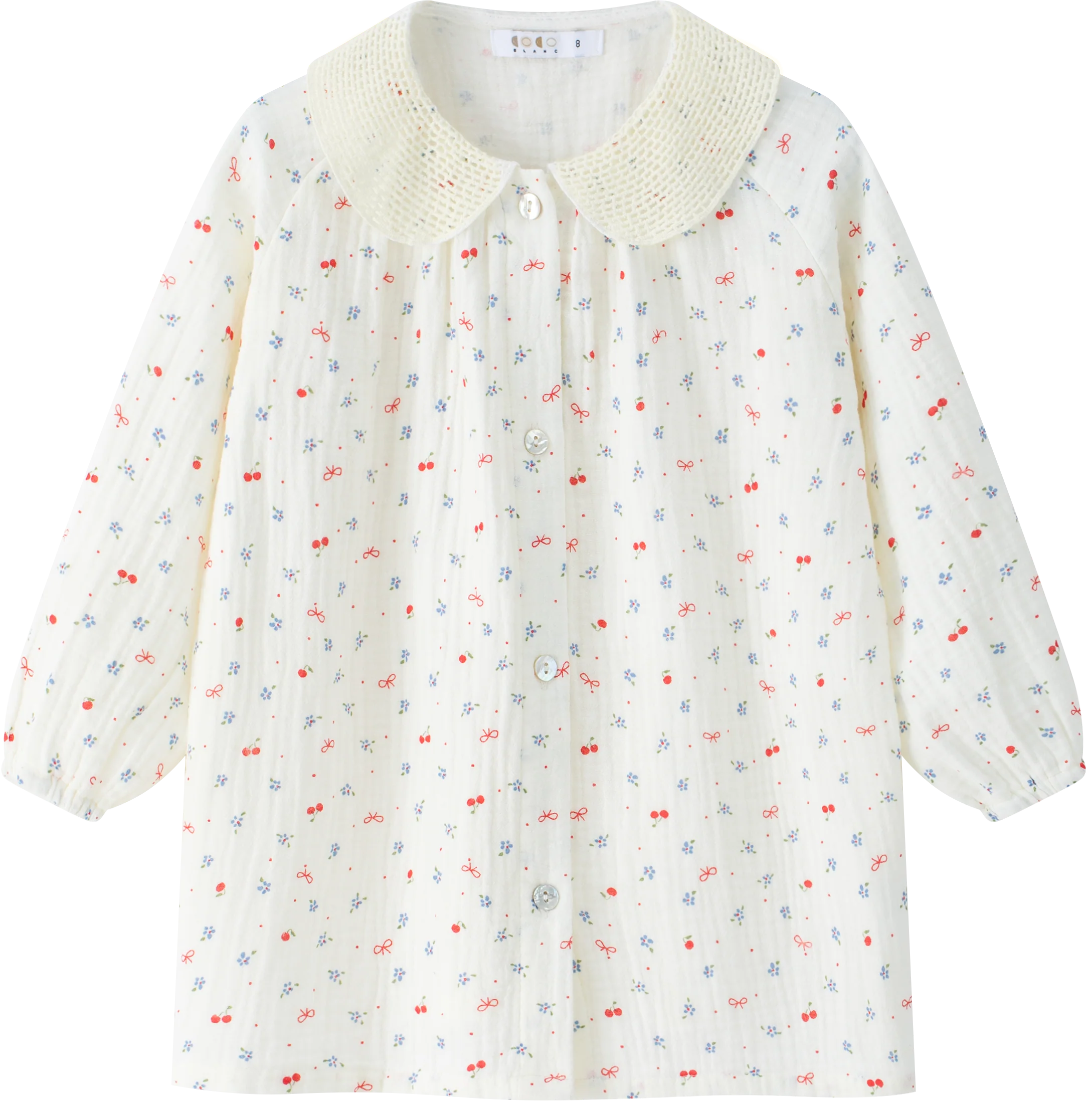 COCO BLANC IVORY GAUZE CHERRY PRINT BLOUSE