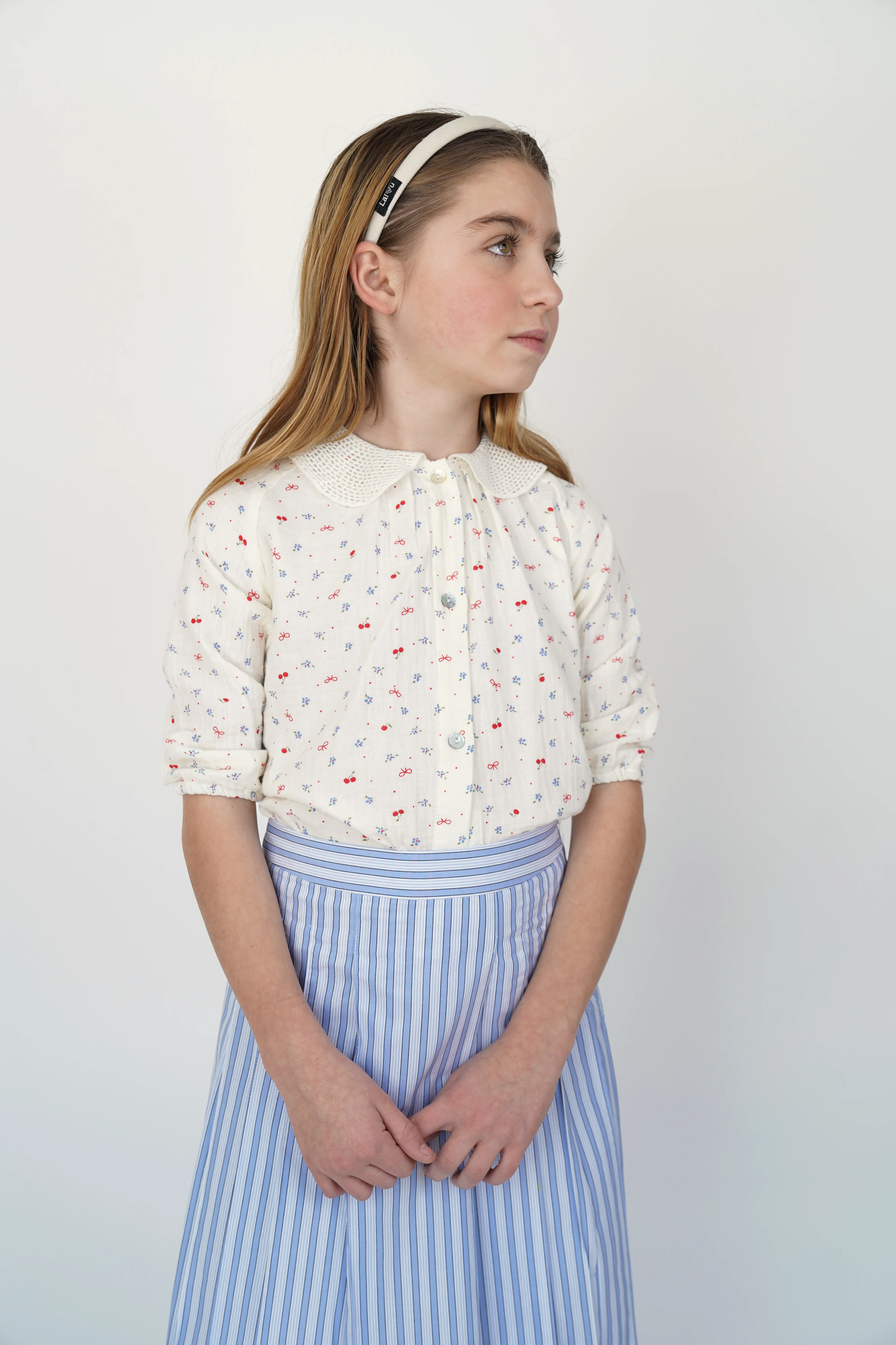 COCO BLANC IVORY GAUZE CHERRY PRINT BLOUSE - Image 2