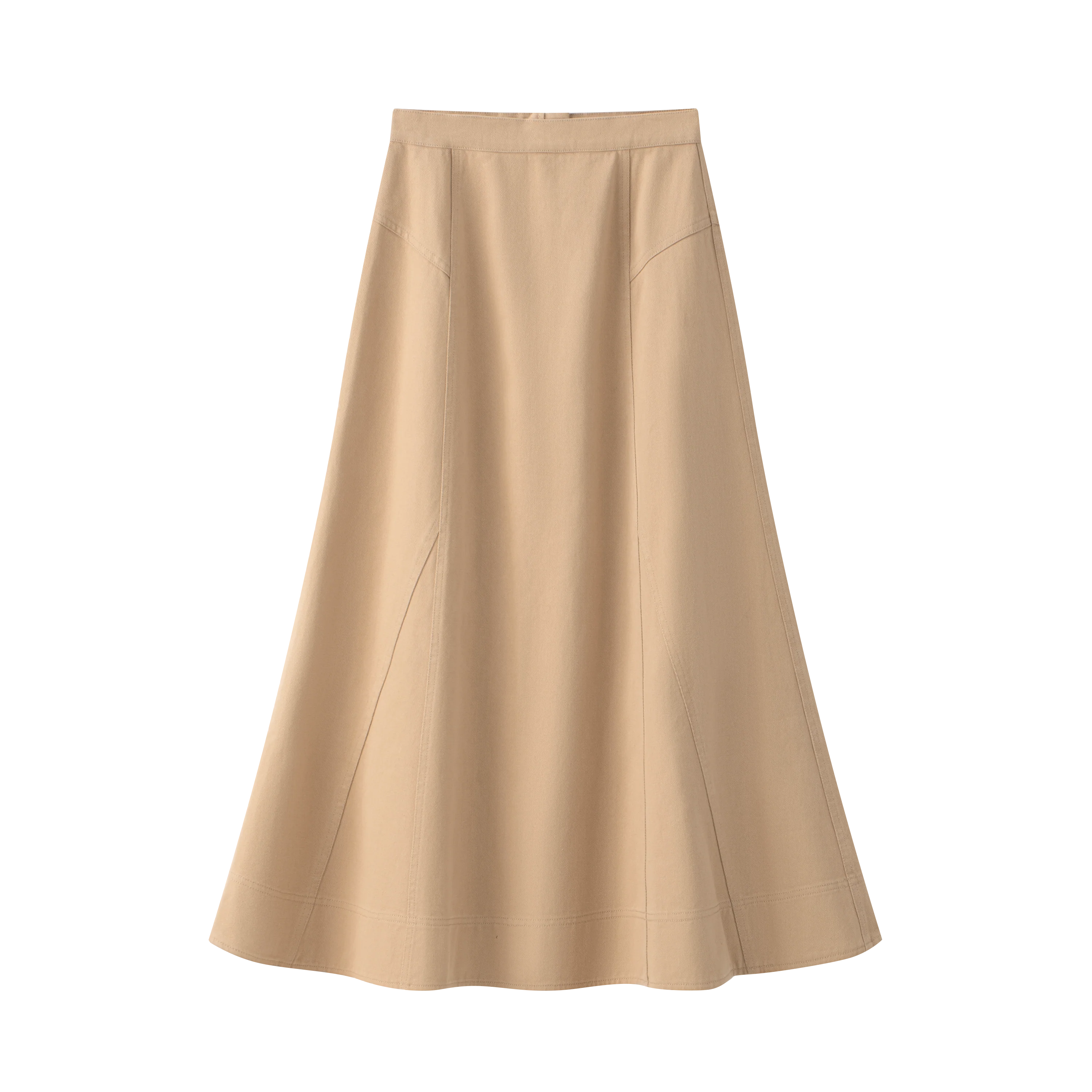 COCO BLANC TAN DENIM STITCHED MIDI SKIRT
