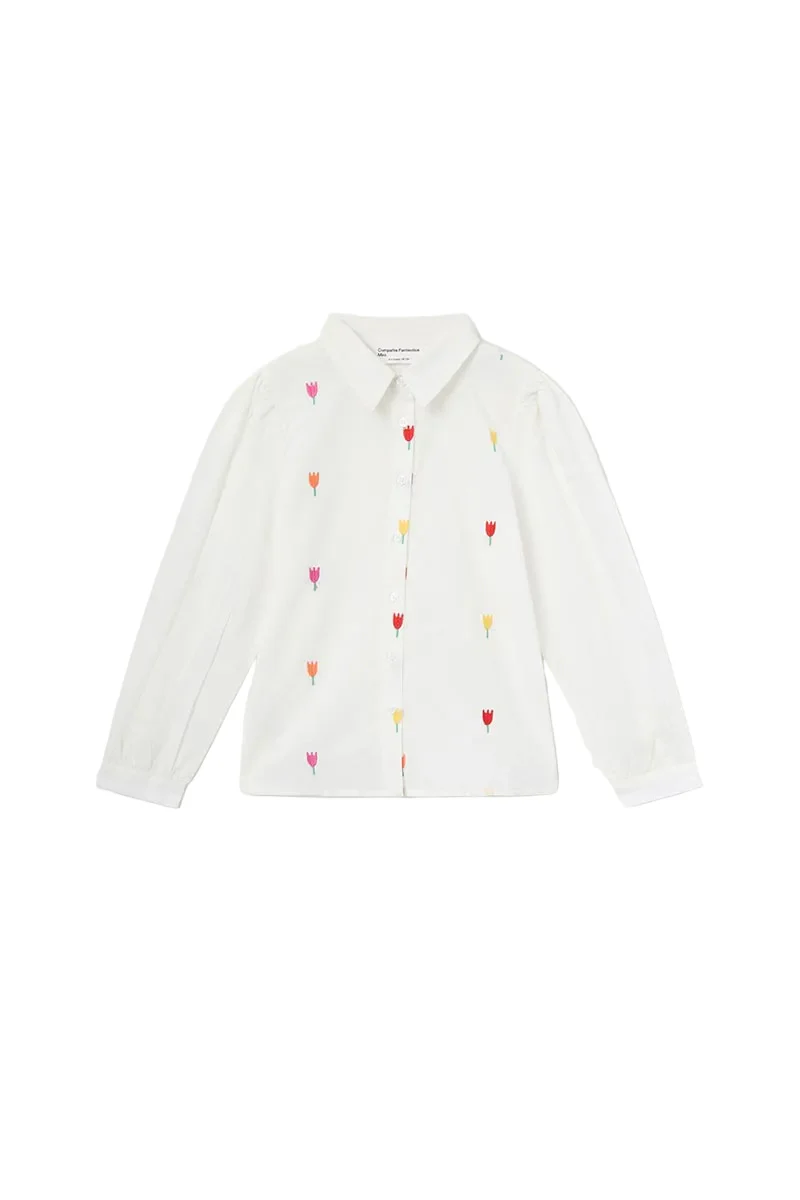 COMPANIA FANTASTI WHITE EMBROIDERED TULIPS BLOUSE
