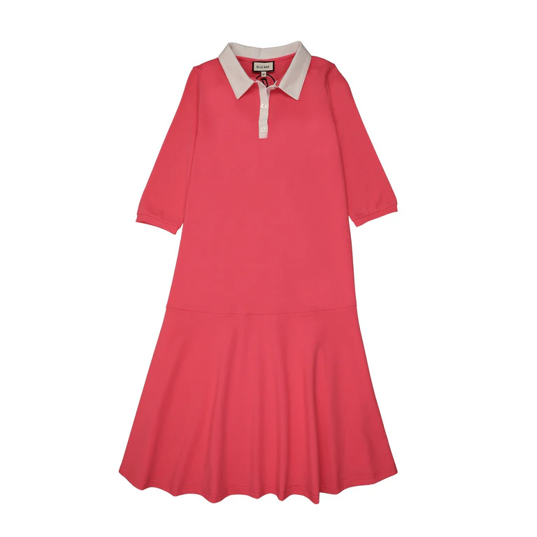 ELLE RAE HOT PINK CONTRAST COLLAR PIQUE DRESS - Image 2