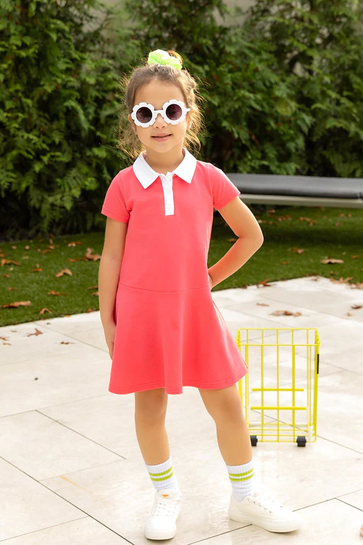 ELLE RAE HOT PINK CONTRAST COLLAR PIQUE DRESS - Image 3
