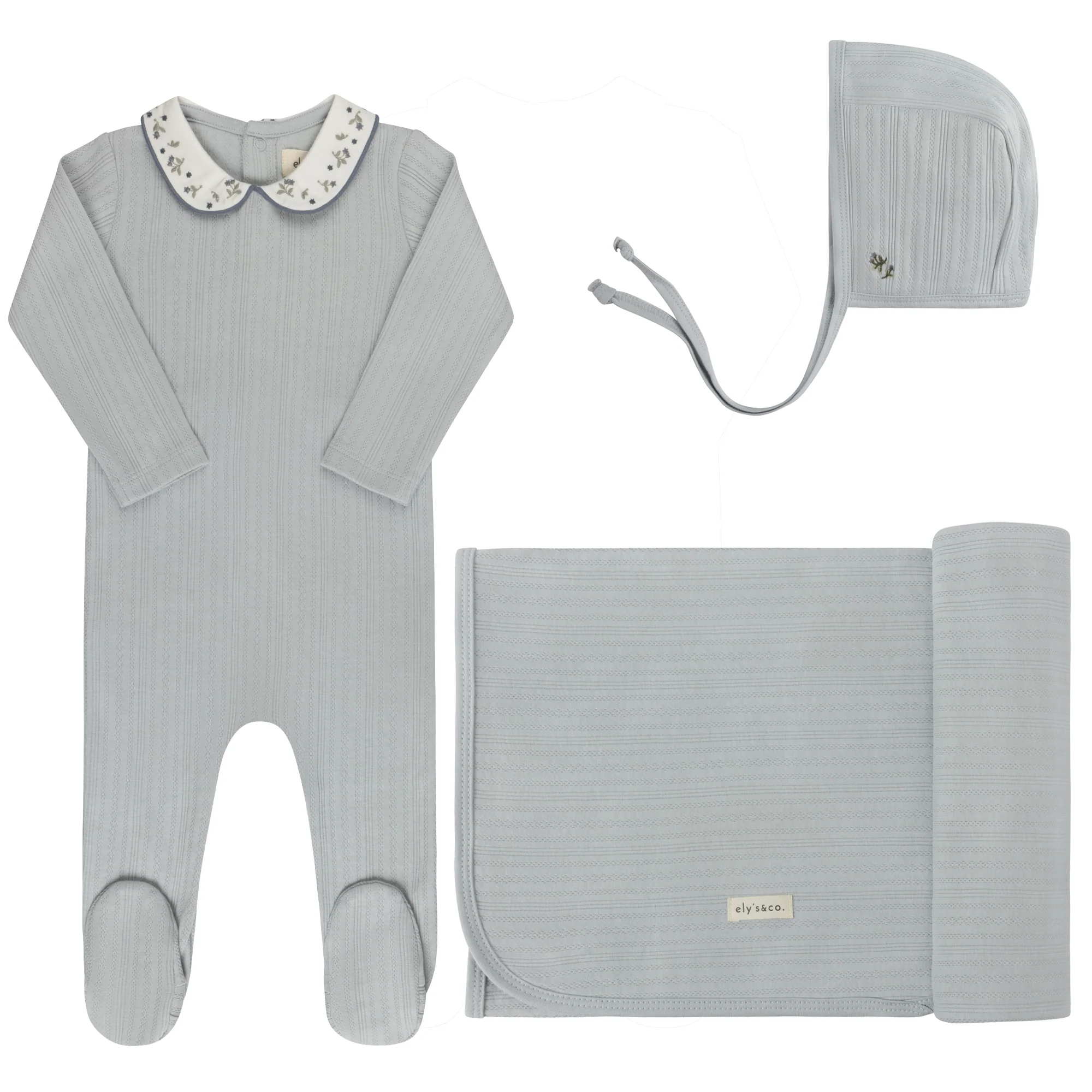 ELYS & CO BLUE FLORAL EMBROIDERED LAYETTE SET