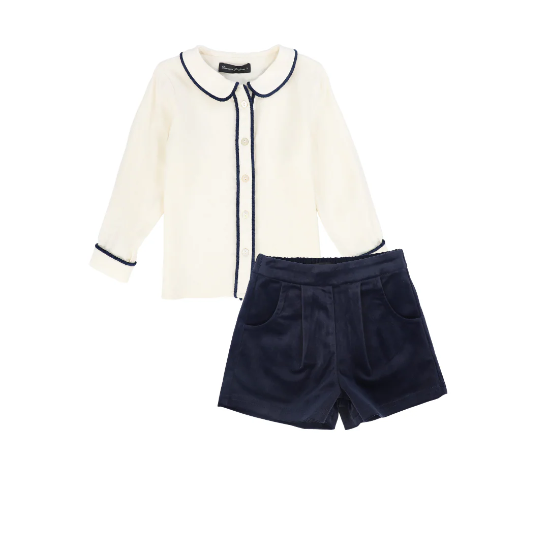 FRANCESCA GUILIANO CREAM/BLUE VELVET SHORT SET [FINAL SALE]