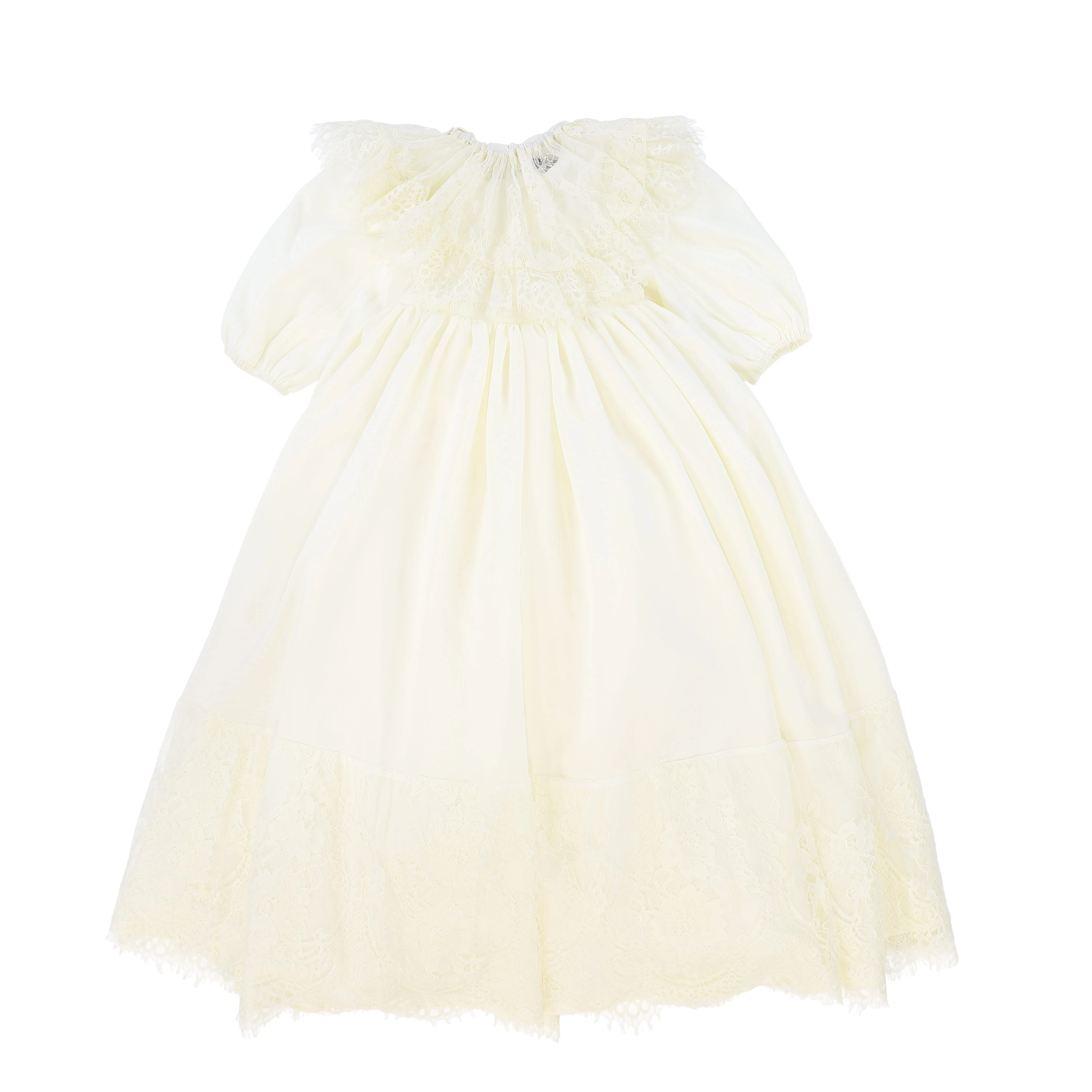 FRANCESCA GUILIANO CREAM LACE TRIM PUFF SLEEVE GOWN