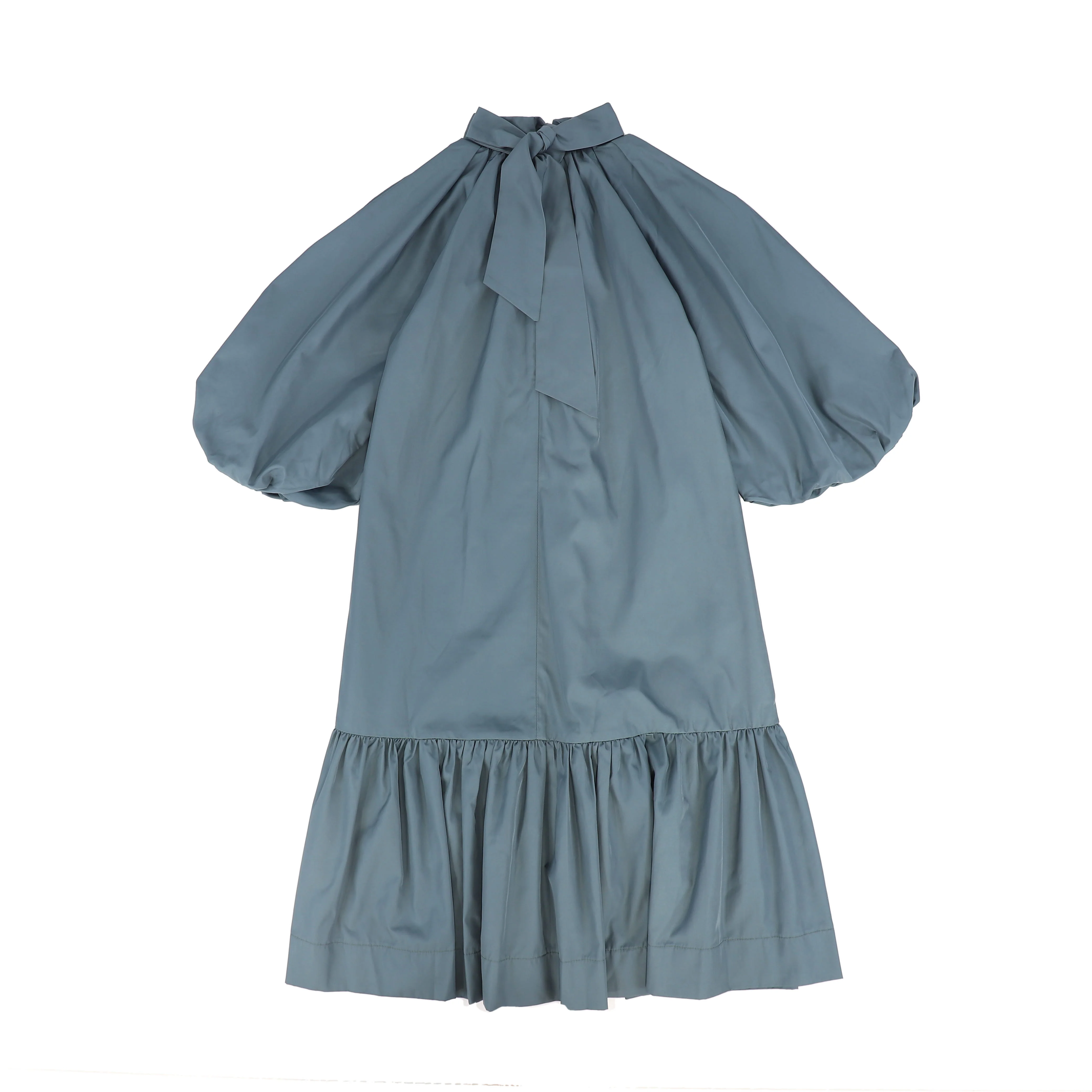 FRANCESCA GUILIANO DUSTY BLUE PUFF SLEEVE NECK TIE DRESS [FINAL SALE] - Image 2