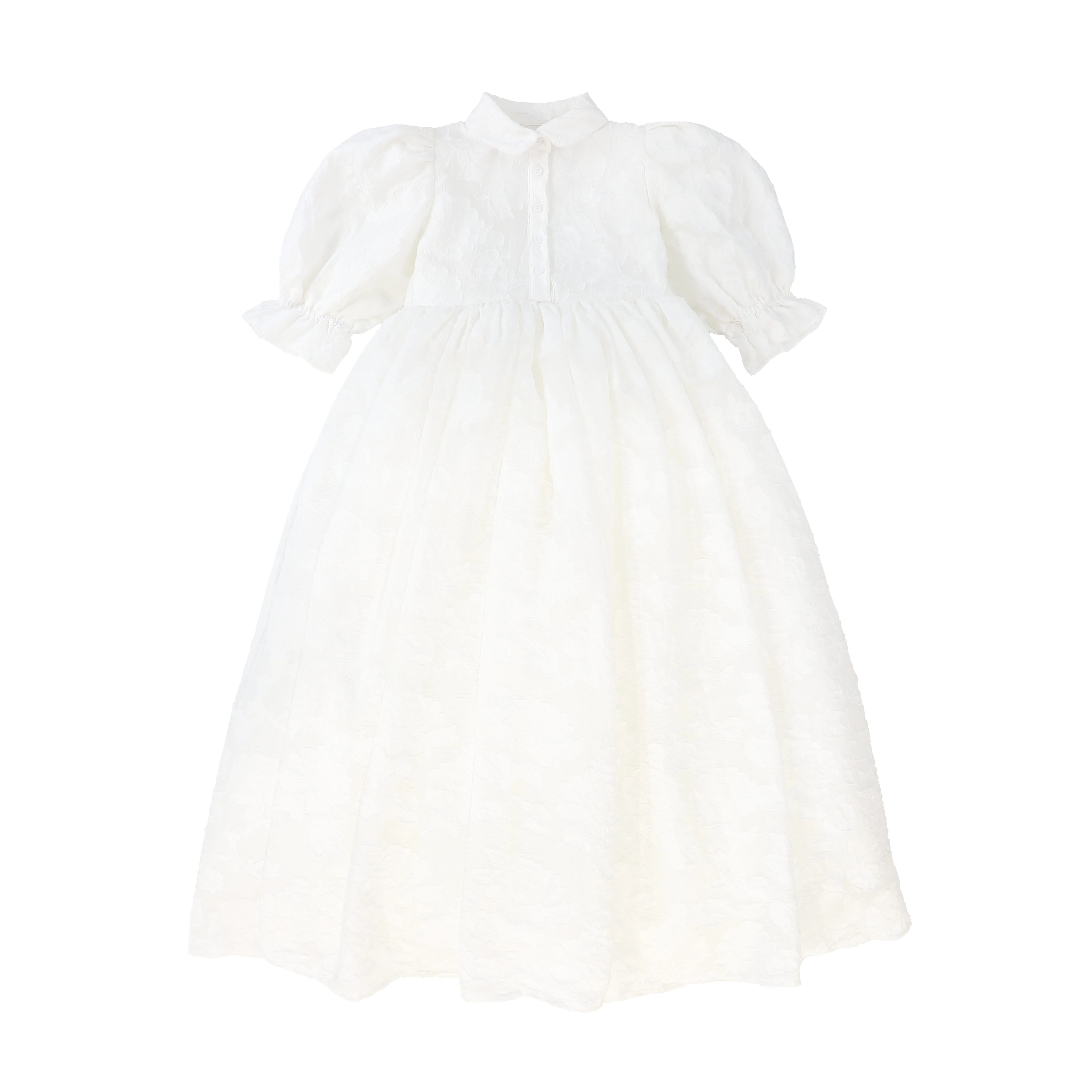 FRANCESCA GUILIANO IVORY FLOWER TEXTURED ORGANZA PUFF SLEEVE GOWN