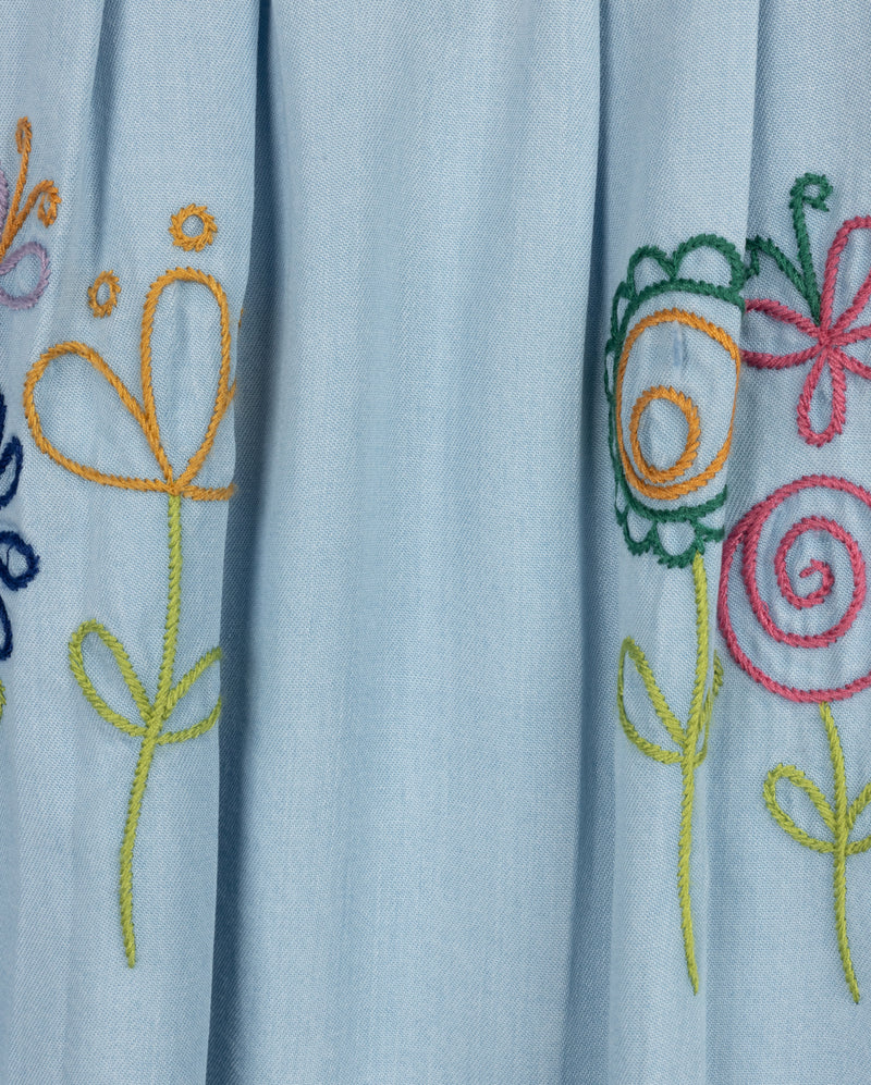 HELLO YELLOW DENIM CHAMBRAY EMBROIDERED DETAIL DRESS - Image 2