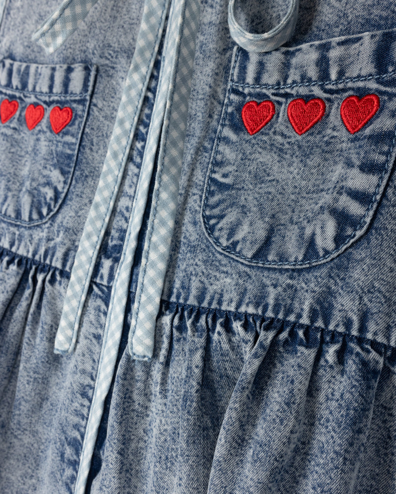HELLO YELLOW DENIM CHAMBRAY GINGHAM TRIM DRESS - Image 2