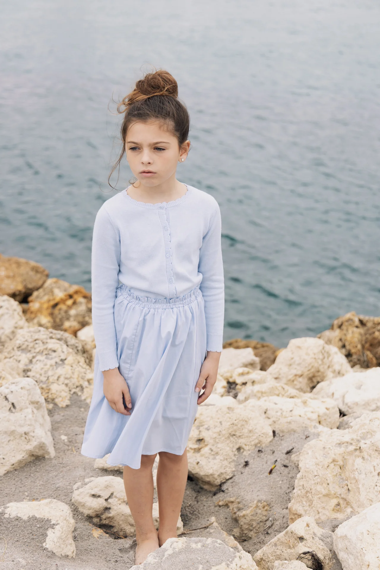 KIN & KIN LIGHT BLUE GATHERED BUTTON SKIRT - Image 2