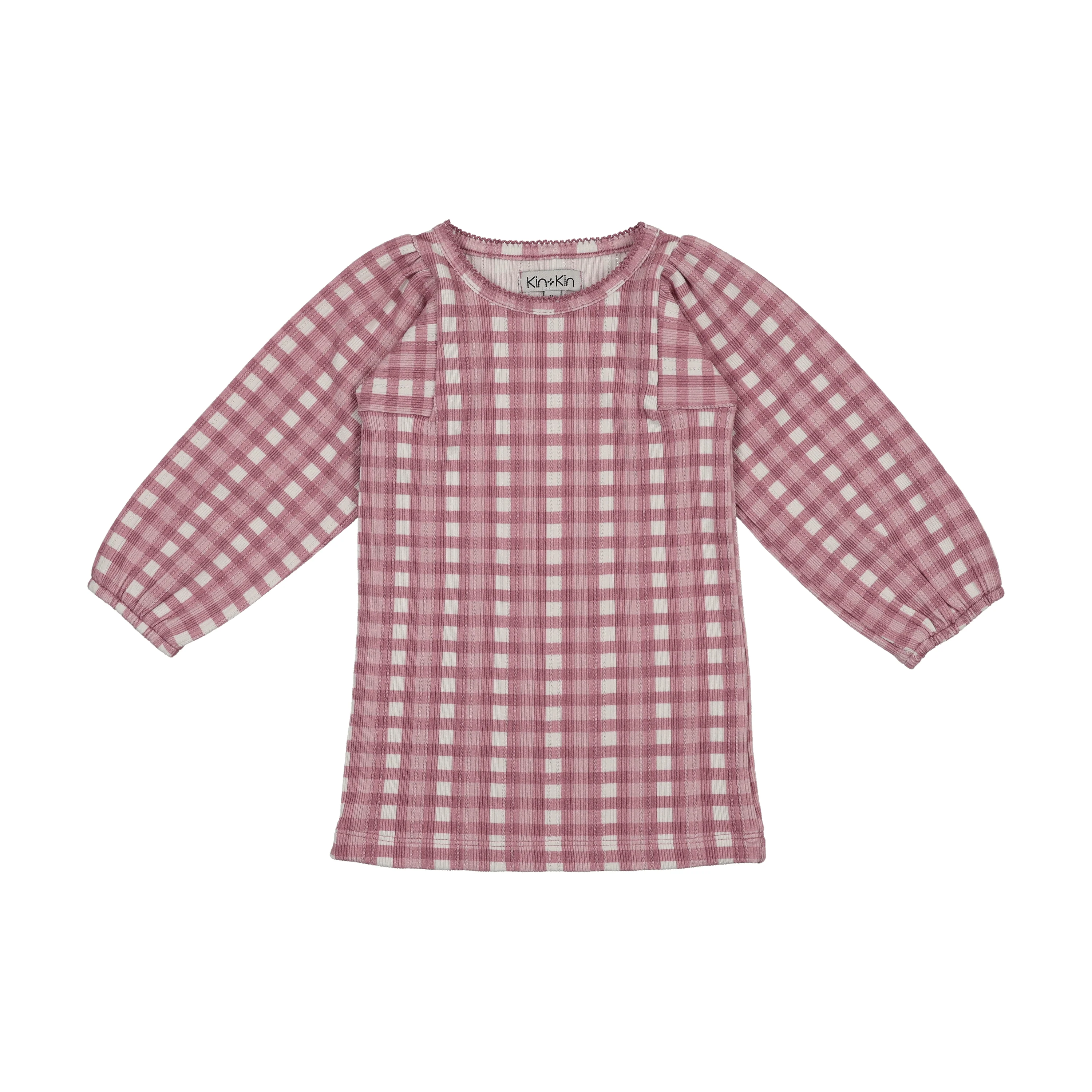 KIN & KIN MAUVE GINGHAM T-SHIRT