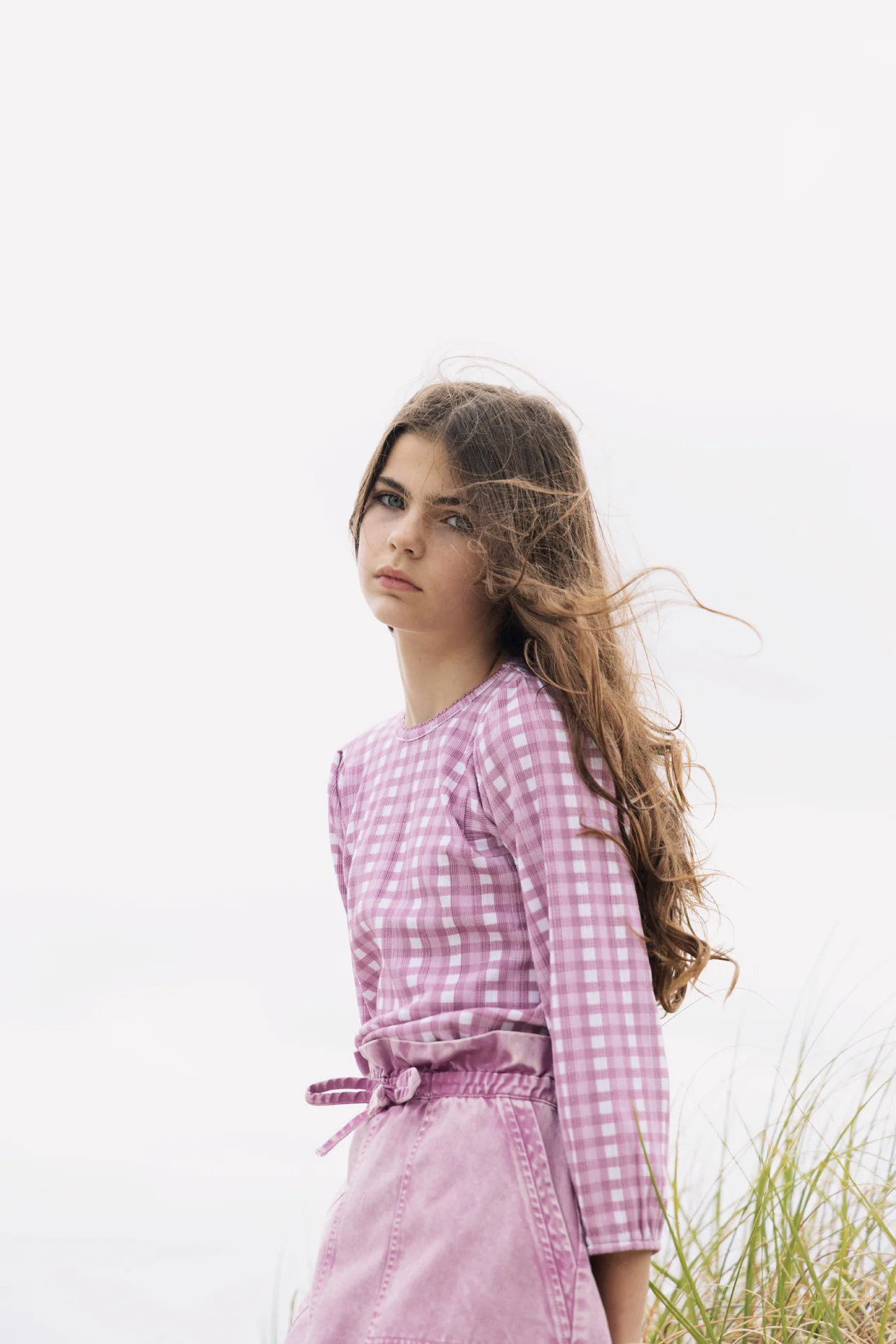 KIN & KIN MAUVE GINGHAM T-SHIRT - Image 2