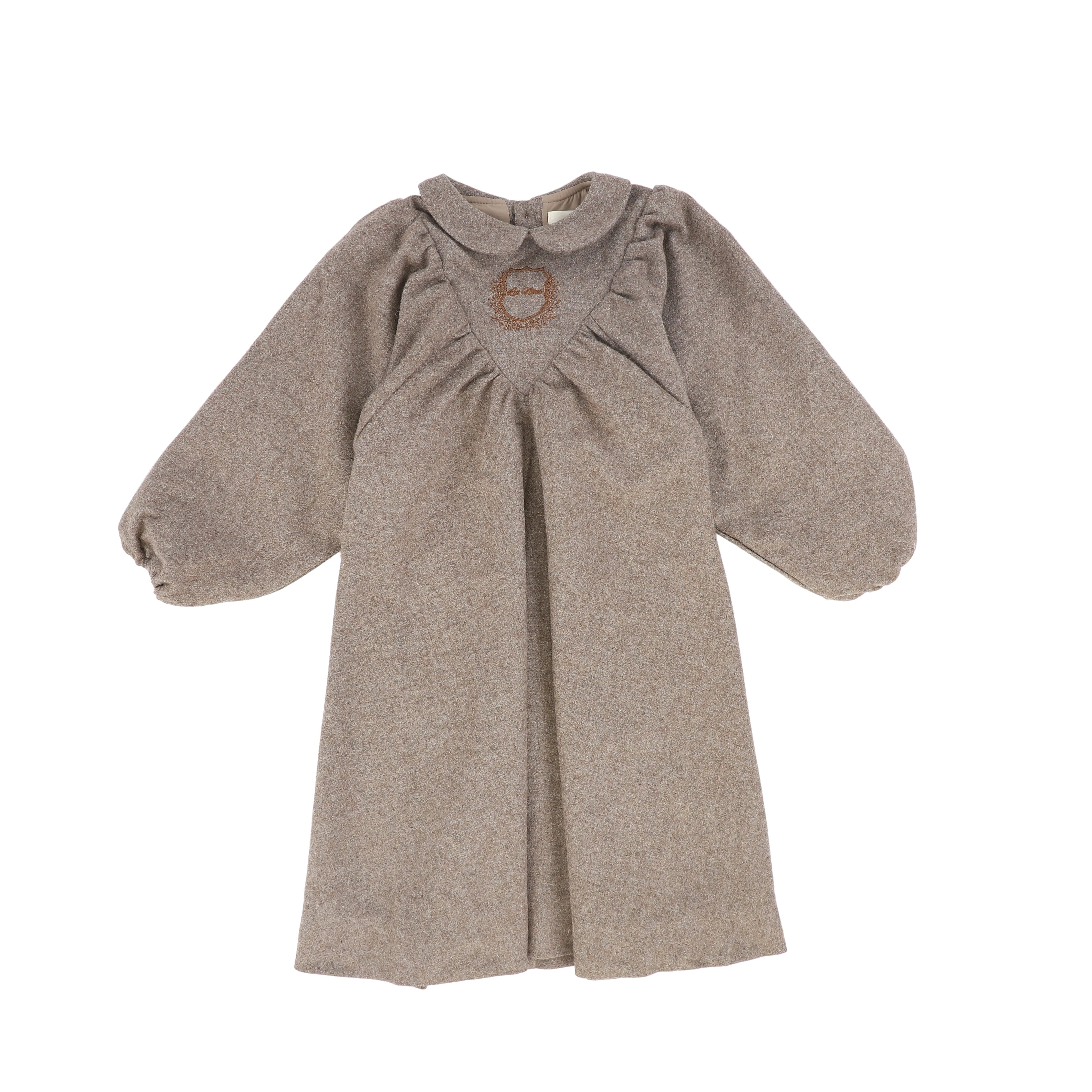 LA NINA BROWN WOOL EMBLEM COLLAR DRESS [FINAL SALE]